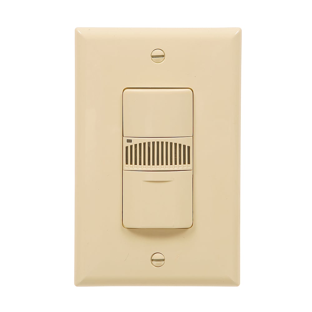 Eaton occupancy sensor switch, Dual tech motion, Flush, 120/277V, Wire lead, Ivory, Inc, MLV, ELV, Flr, halo, Elec mtr lds, 1-pole, 3-way, 1-ph, 1000 sq ft, 2-rly, 800W (Inc/hal @120V), 1200W (Flr @120V), 2200W (Flr @277V) 717352