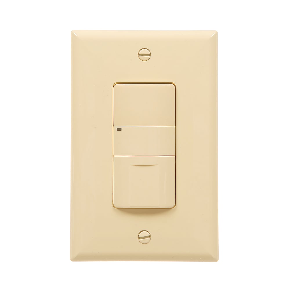 Eaton occupancy sensor switch, Decorator, Flush, 120/277V, Wire leads, Ivory, Incand, MLV, ELV, Flr, halo, Elect mtr lds, 1-pole, 3-way, 1-phase, 1000 sq ft, 1-relay, 800W (Inc/hal @120V), 1200W (Flr @120V), 2200W (Flr @277V) 717420