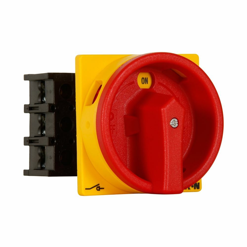 P1-25/EA/SVB Circuit Interrupter Rotary Disconnect Switch With Red Rotary Handle and Yellow Locking Ring, 600/690$, 600/690 V AC, 25 A, 15 hp, 3 Poles