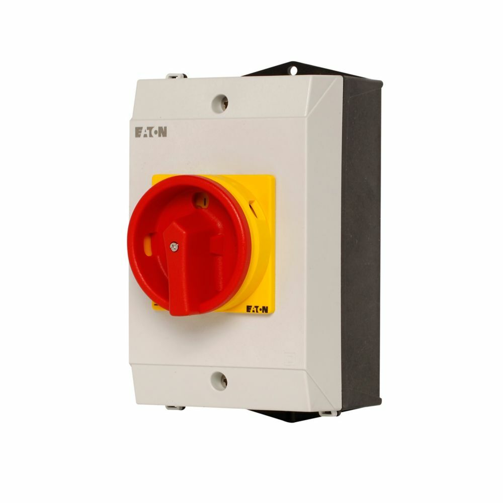 P1-25/I2/SVB-NA Main Rotary Disconnect Switch With Red Rotary Handle and Yellow Locking Ring, 600/690 V AC, 25 A, 15 hp, 3 Poles