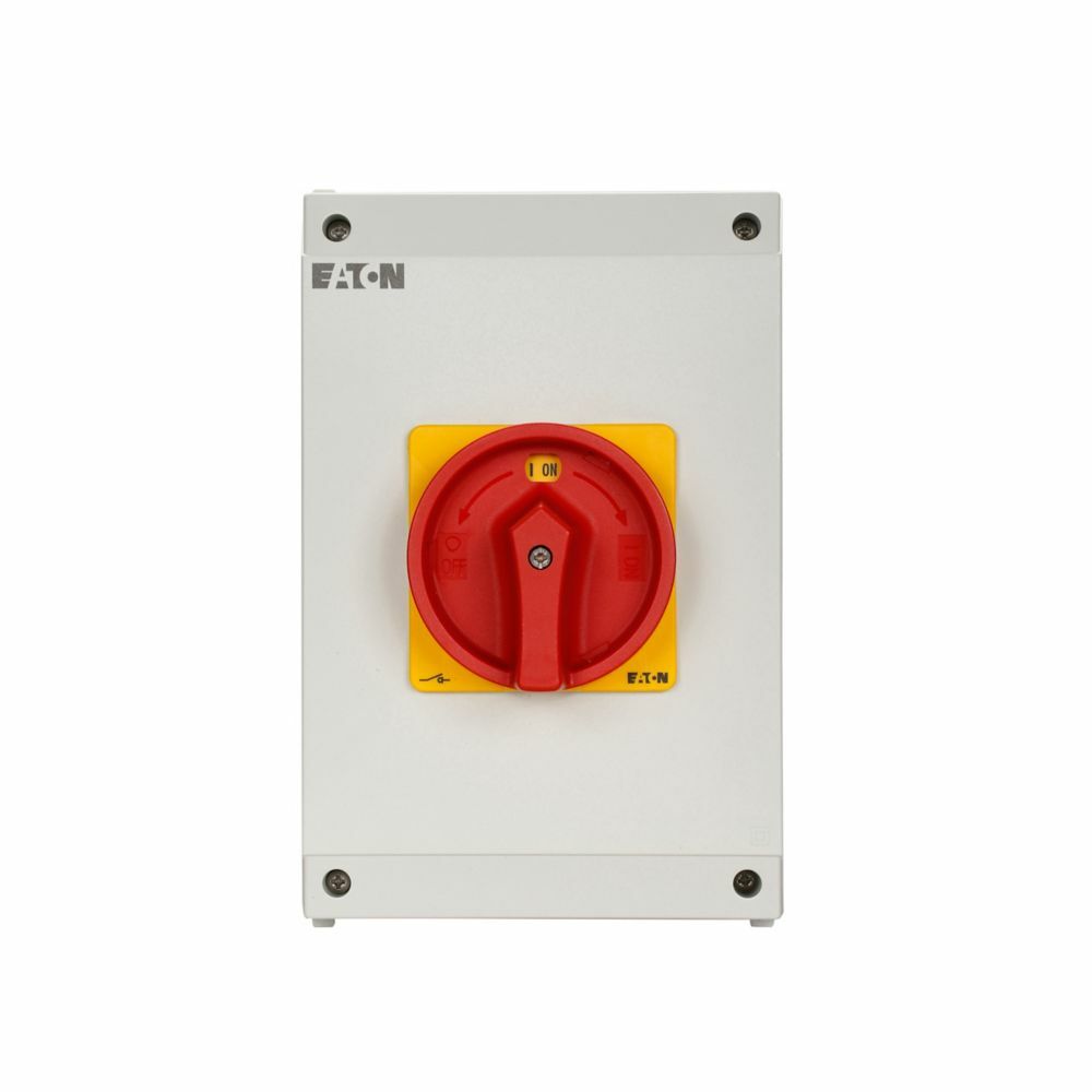 P3-63/I4/SVB-NA Main Rotary Disconnect Switch With Red Rotary Handle and Yellow Locking Ring, 600/690 V AC, 63 A, 50 hp, 3 Poles