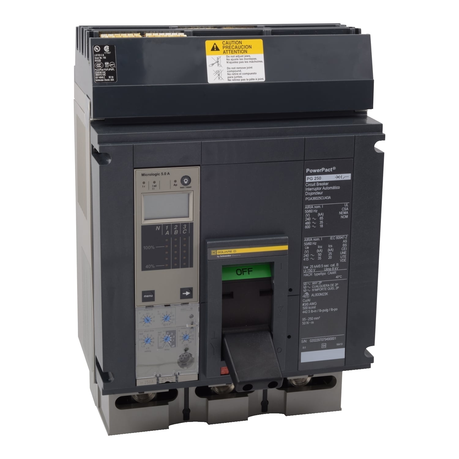 PGA36080U31A Molded Case Circuit Breaker, 800 Amp, 3 Pole, 600V