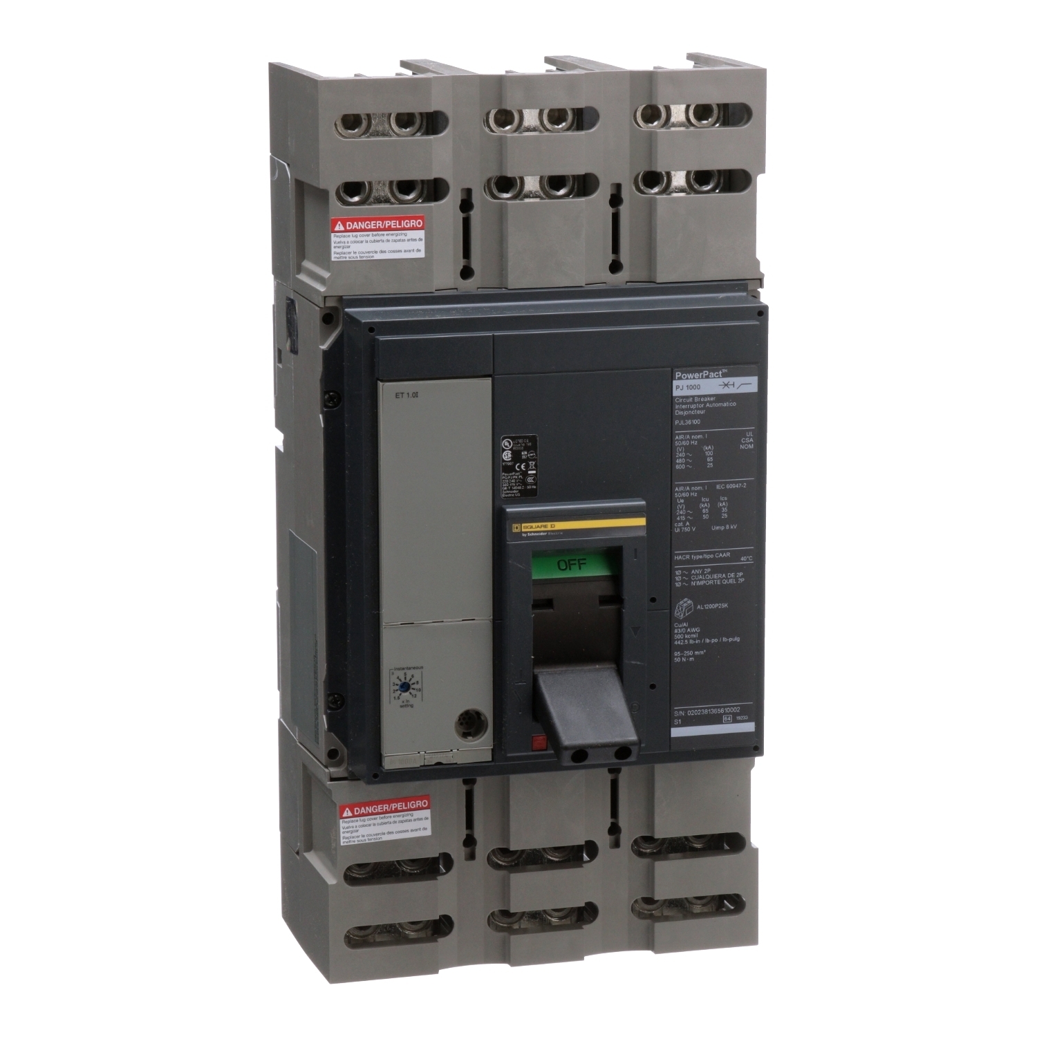 PJL36100 Molded Case Circuit Breaker, 1000 Amp, 3 Pole, 600V