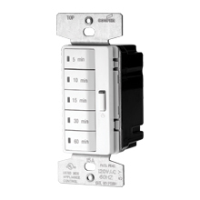 Eaton Accell minute timer, 5, 10, 15, 30, and 60 minute default time settings, 15A, 120V, Wire leads, Five button, Gray, Load type: Incandescent, halogen, MLV, ELV, fluorescent, CFL, LED, Single-pole, Polycarbonate, 1800W