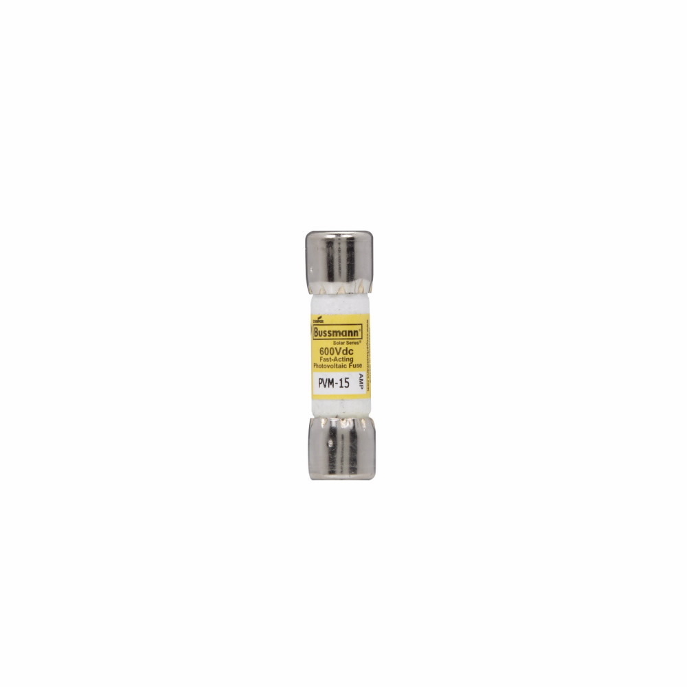 PVM-15 Fast Acting Midget Fuse, 15 A, 600 V DC, 50 kA, Class 5AG Midget, Cylindrical Body