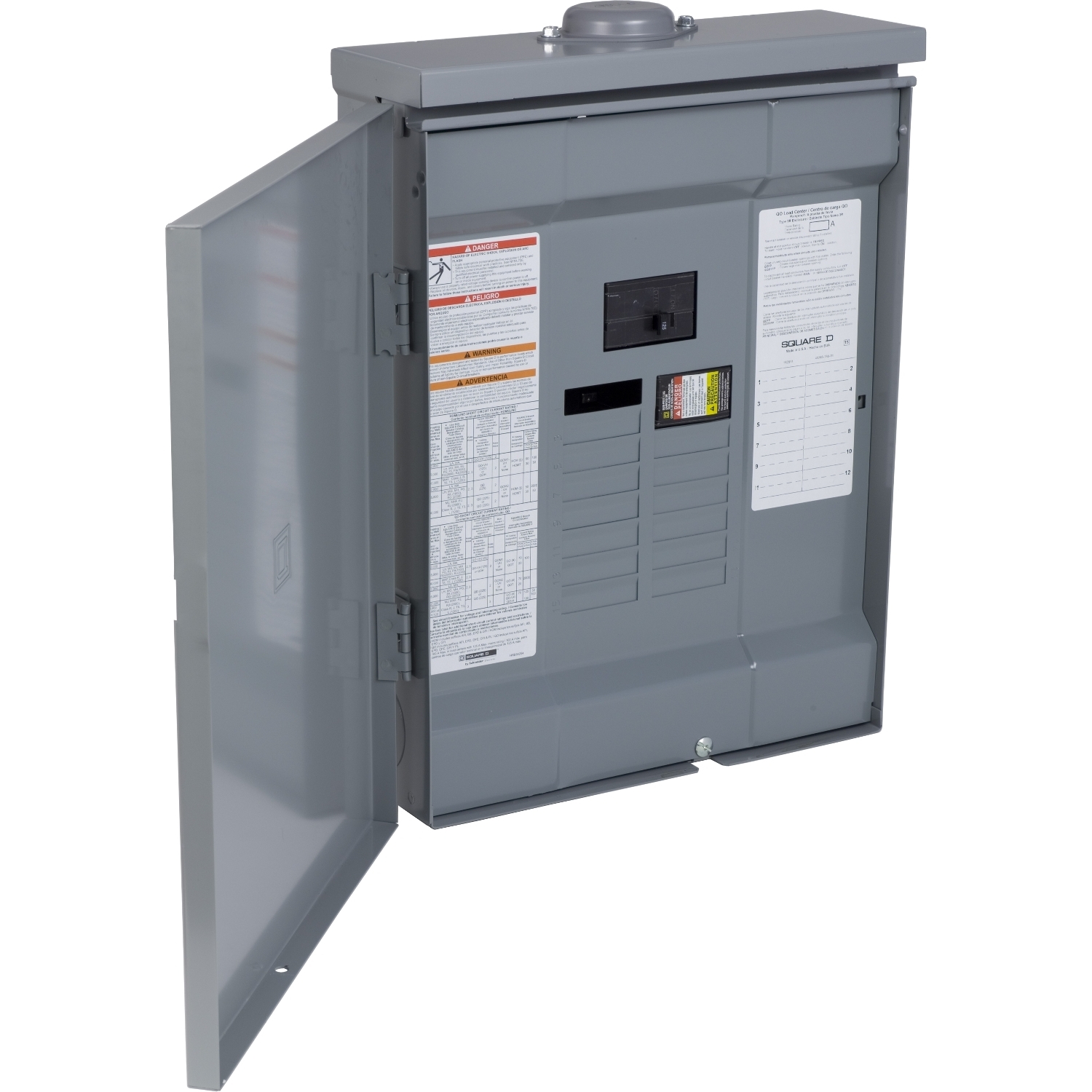 QO1612M125FTRB100 1-Phase Convertible Main Breaker Load Center With Rainproof Cover, 120/240 V AC, 100 A, 22 kA Interrupt