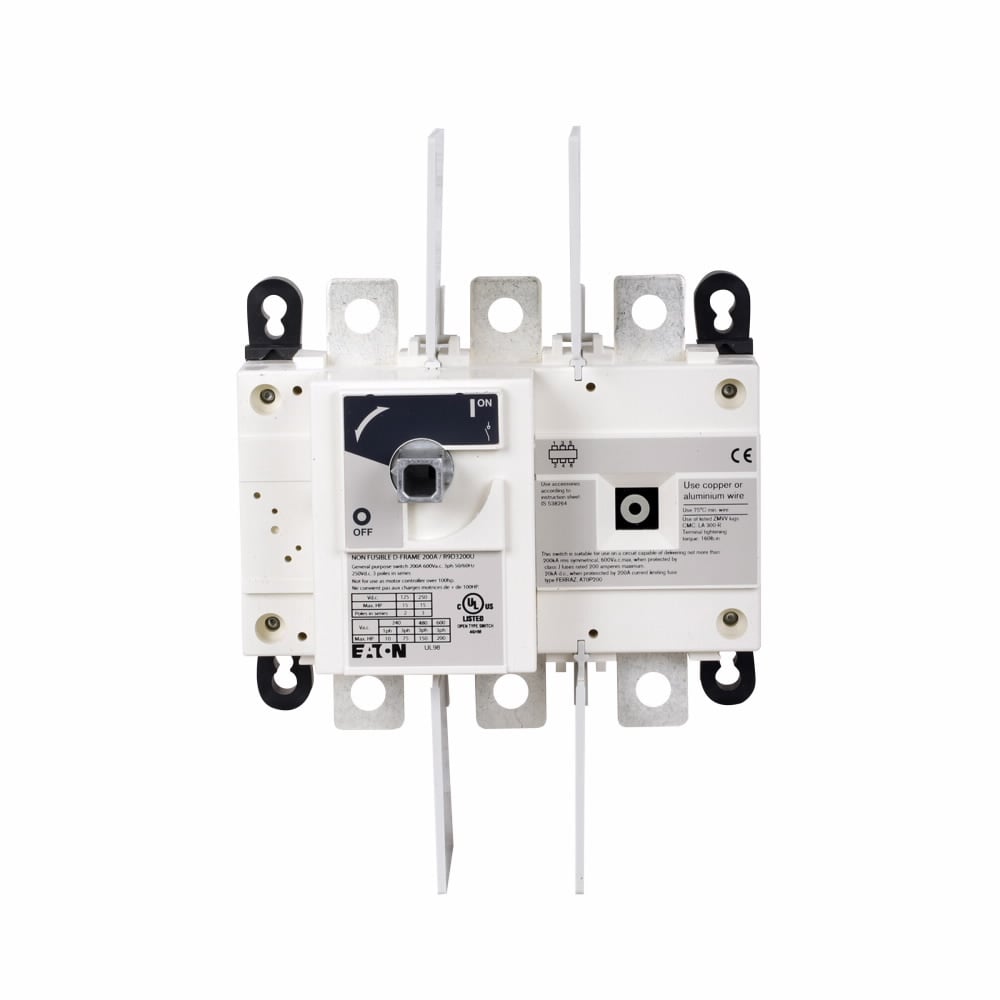 R9D3200U D-Frame Non-Fusible Rotary Disconnect Switch, 600 V AC, 200 A, 192/200 hp, 3 Poles