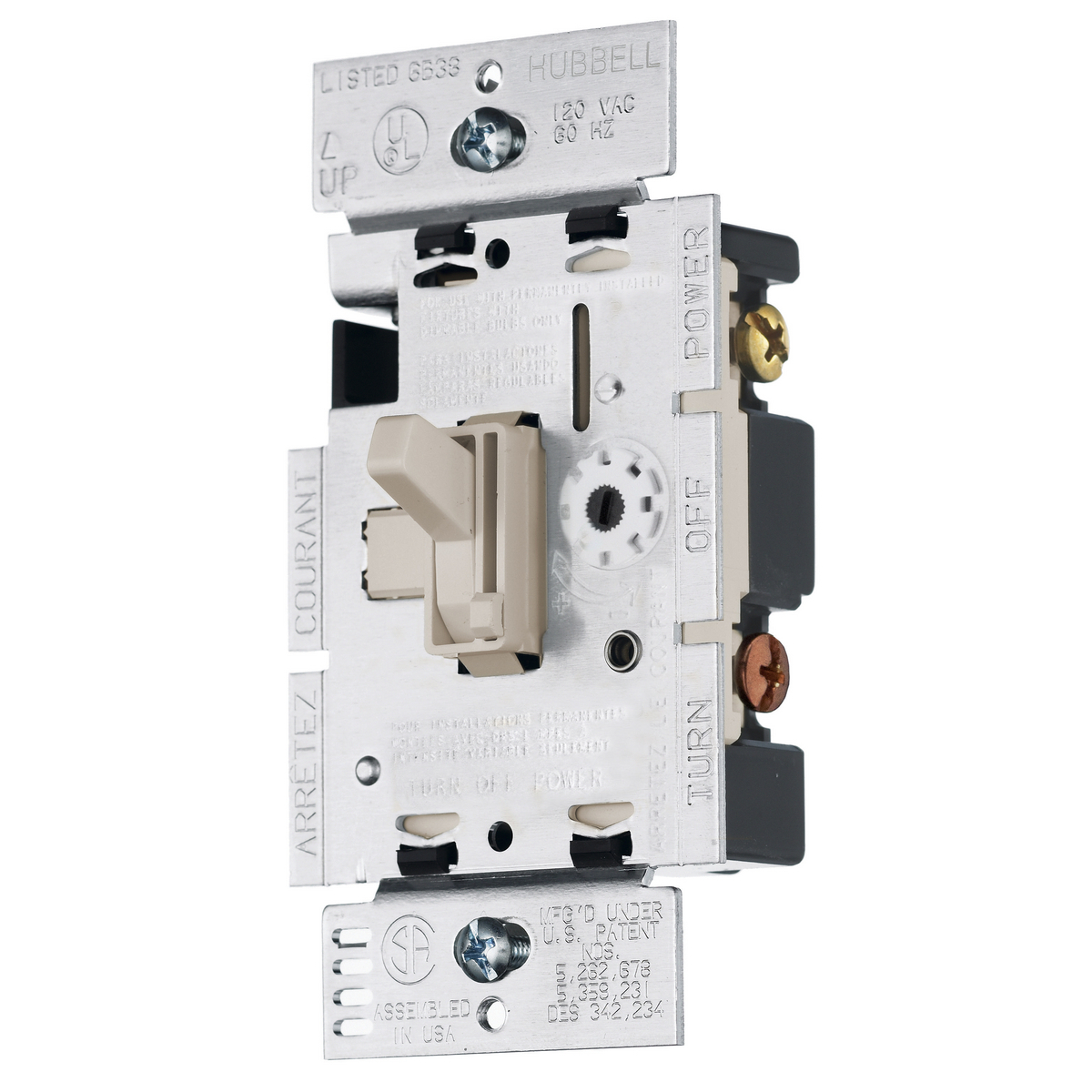RAYCL153PLA 1-Gang Decorator Slide Vertical Orientation Dimmer Switch, 120 VAC, 1.25 A, 1 Pole, 3-Way Operation, Light Almond