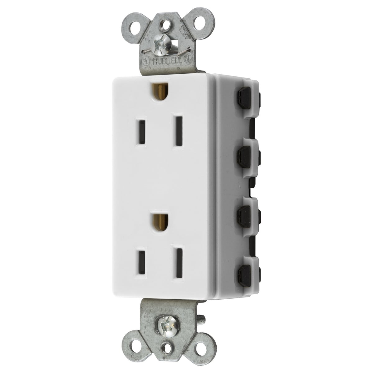 SNAP2152WA 1-Phase Decorator Duplex Extra Heavy Duty Standard Screw Mount Straight Blade Receptacle, 125 V AC, 15 A, 2 Poles, 3 Wires, White