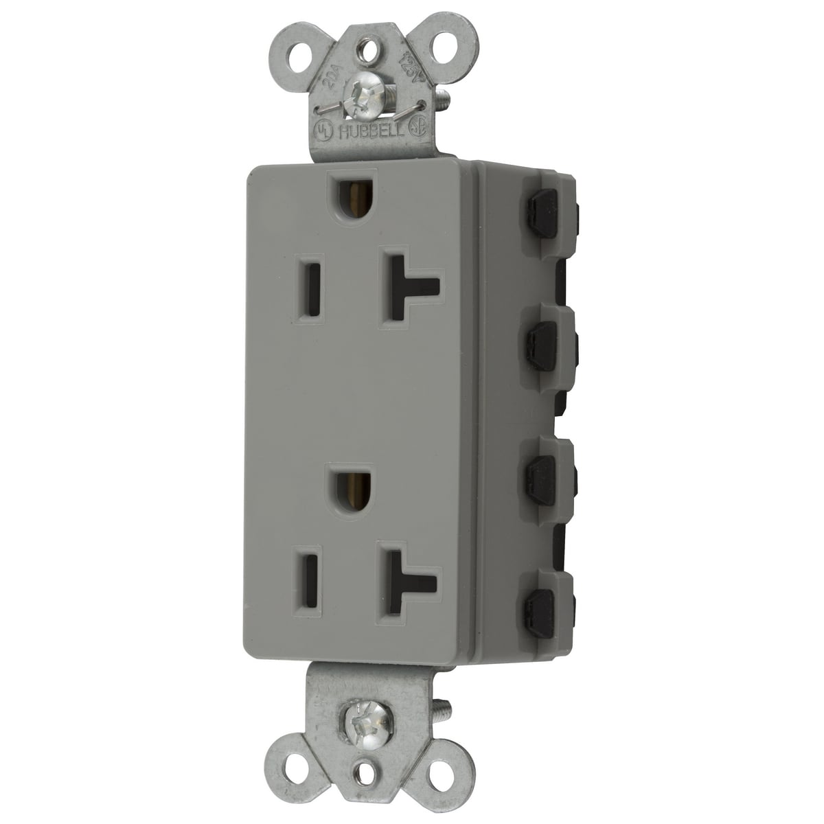 SNAP2162GYA 1-Phase Decorator Duplex Extra Heavy Duty Standard Grounding Screw Mount Straight Blade Receptacle, 125 V AC, 20 A, 2 Poles, 3 Wires, Gray