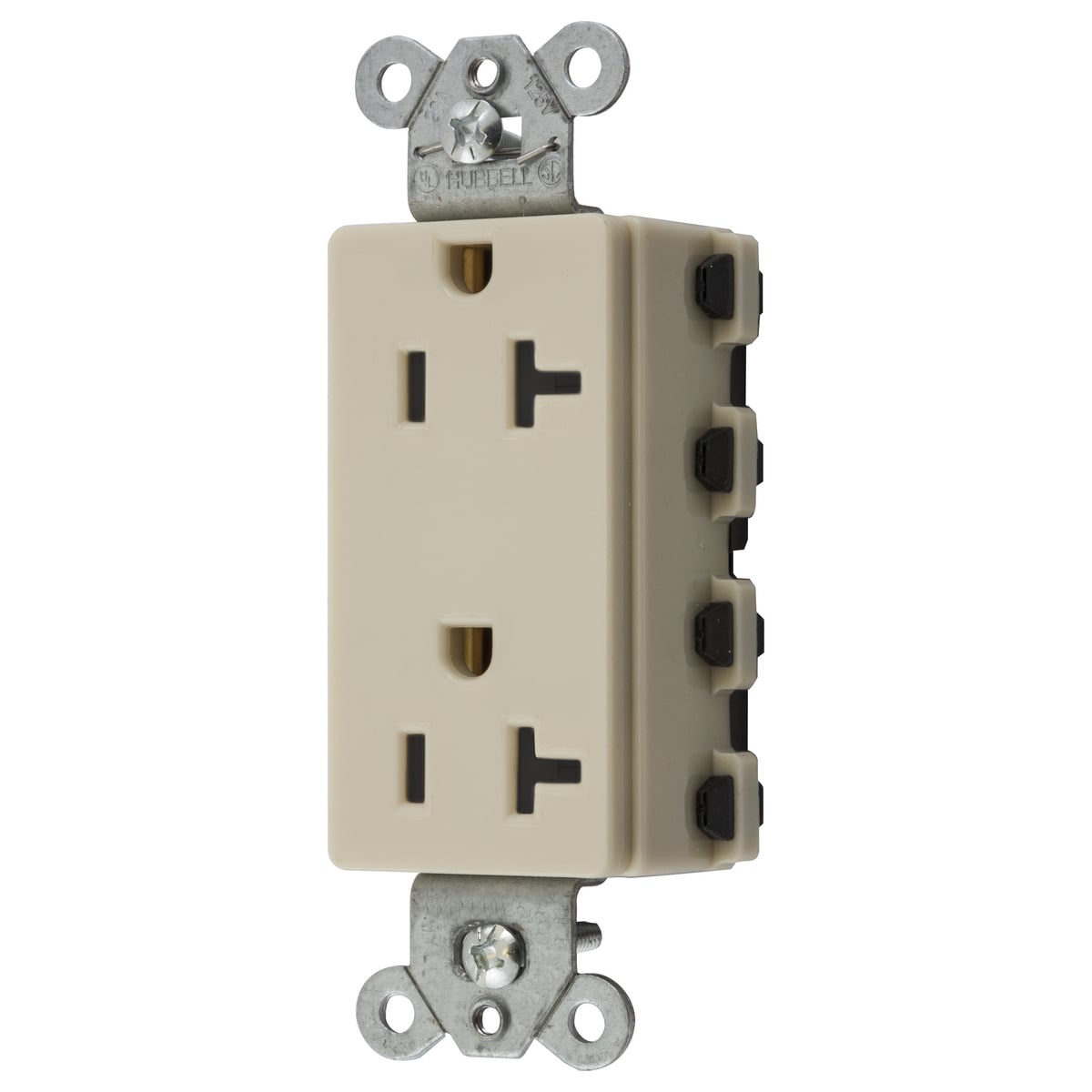 SNAP2162IA 1-Phase Decorator Duplex Extra Heavy Duty Standard Grounding Screw Mount Straight Blade Receptacle, 125 V AC, 20 A, 2 Poles, 3 Wires, Ivory