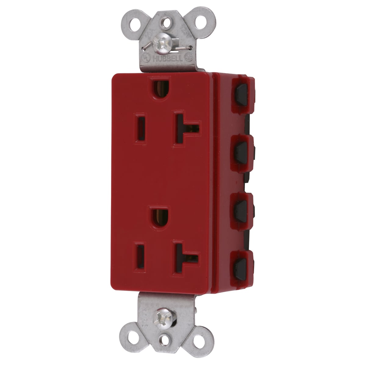 SNAP2162RA 1-Phase Decorator Duplex Extra Heavy Duty Standard Grounding Screw Mount Straight Blade Receptacle, 125 VAC, 20 A, 2 Poles, 3 Wires, Red