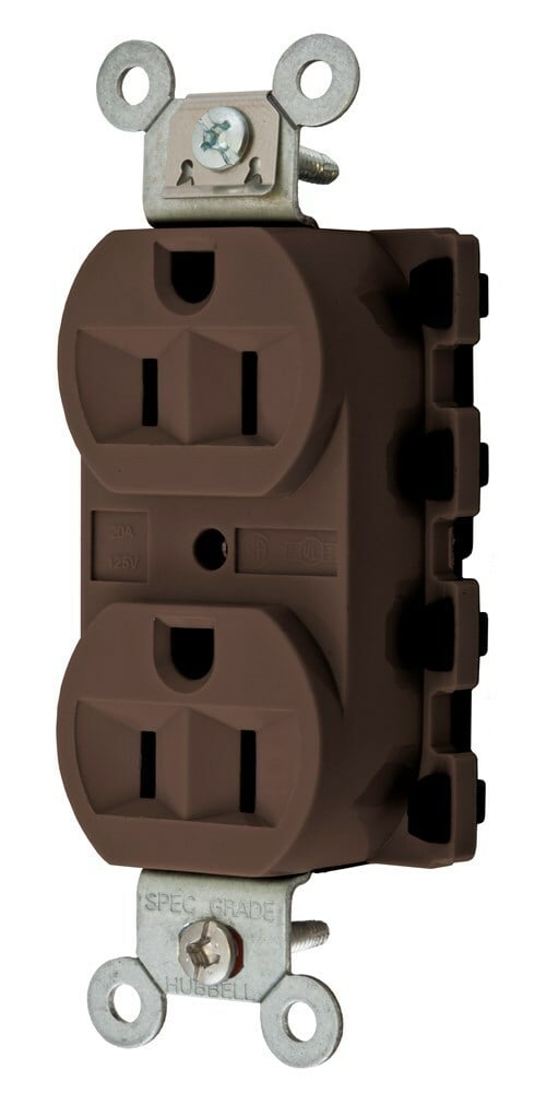 SNAP5262A 1-Phase Duplex Extra Heavy Duty Grounding Traditional Standard Screw Mount Straight Blade Receptacle, 125 VAC, 15 A, 2 Poles, 3 Wires, Brown