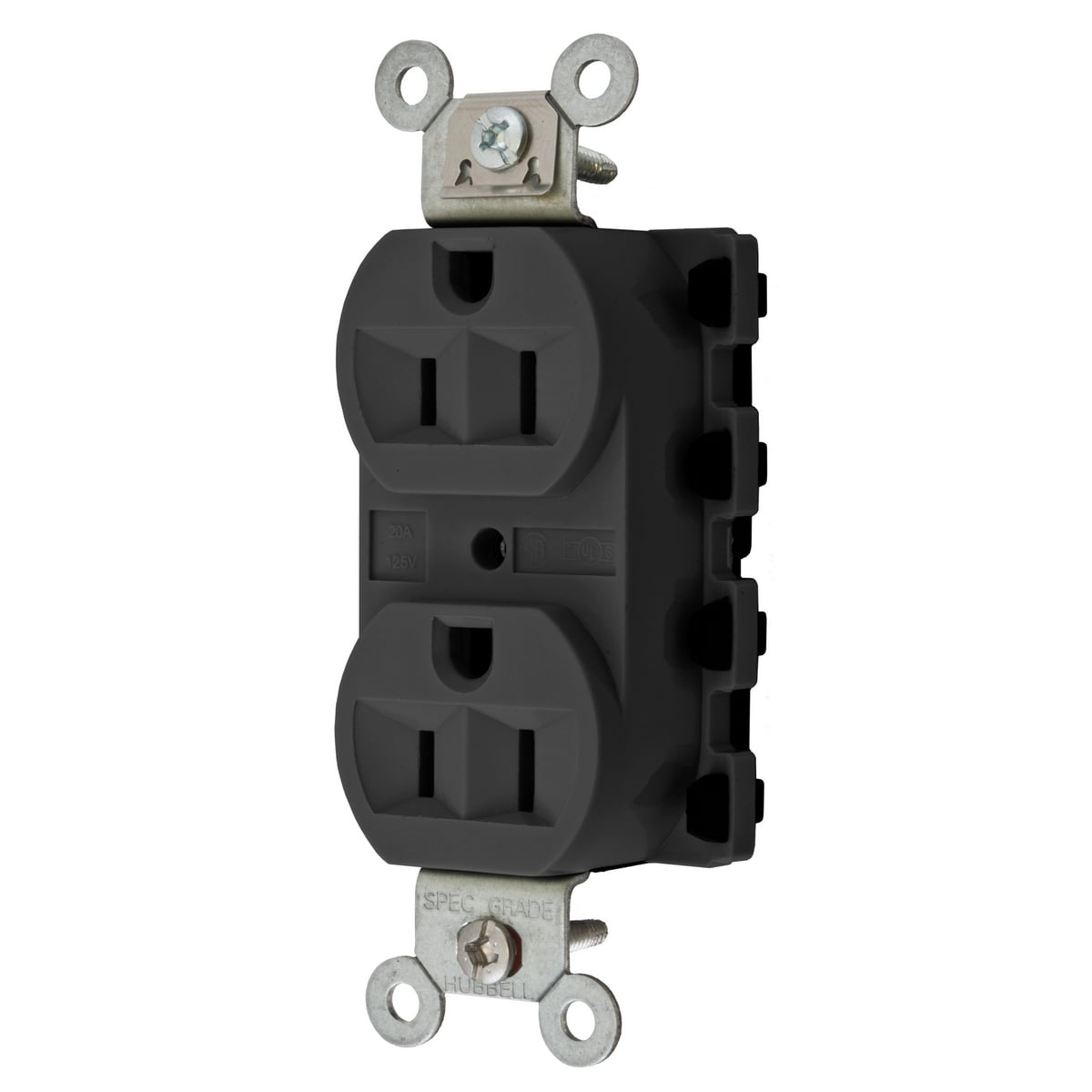 SNAP5262BKA 1-Phase Duplex Extra Heavy Duty Grounding Traditional Standard Screw Mount Straight Blade Receptacle, 125 VAC, 15 A, 2 Poles, 3 Wires, Black
