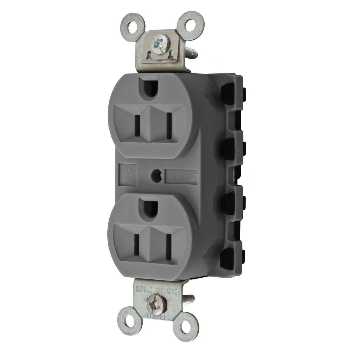 SNAP5262GYA 1-Phase Duplex Extra Heavy Duty Grounding Traditional Standard Screw Mount Straight Blade Receptacle, 125 V AC, 15 A, 2 Poles, 3 Wires, Gray