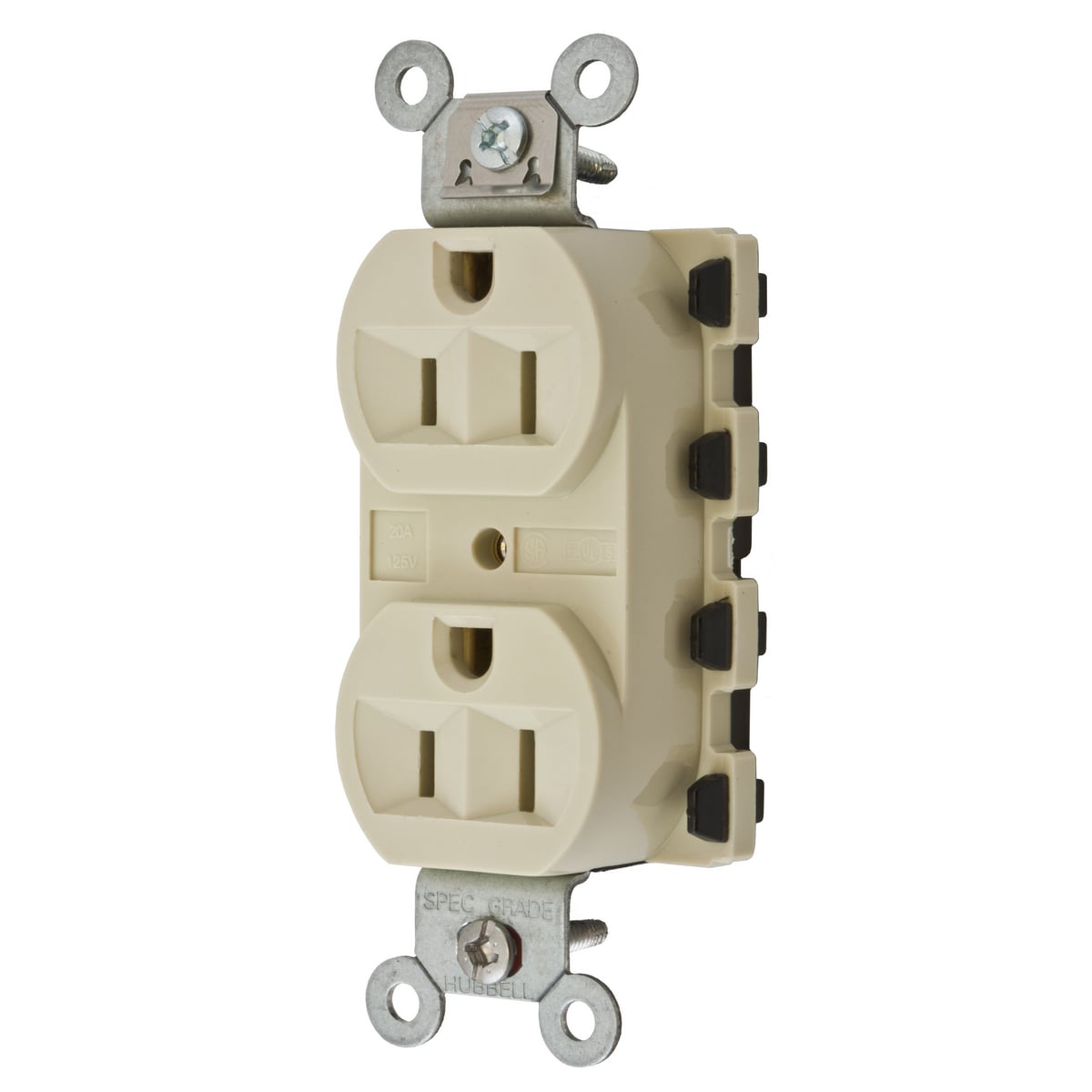 SNAP5262IA 1-Phase Duplex Extra Heavy Duty Grounding Traditional Standard Screw Mount Straight Blade Receptacle, 125 VAC, 15 A, 2 Poles, 3 Wires, Ivory