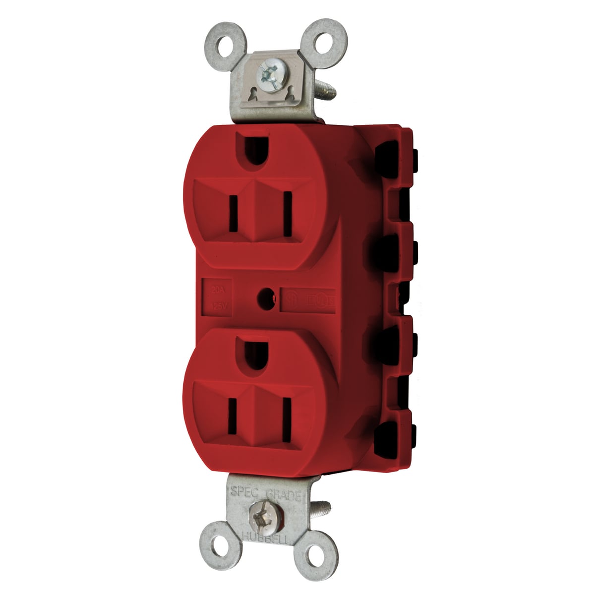 SNAP5262RA 1-Phase Duplex Extra Heavy Duty Grounding Traditional Standard Screw Mount Straight Blade Receptacle, 125 VAC, 15 A, 2 Poles, 3 Wires, Red