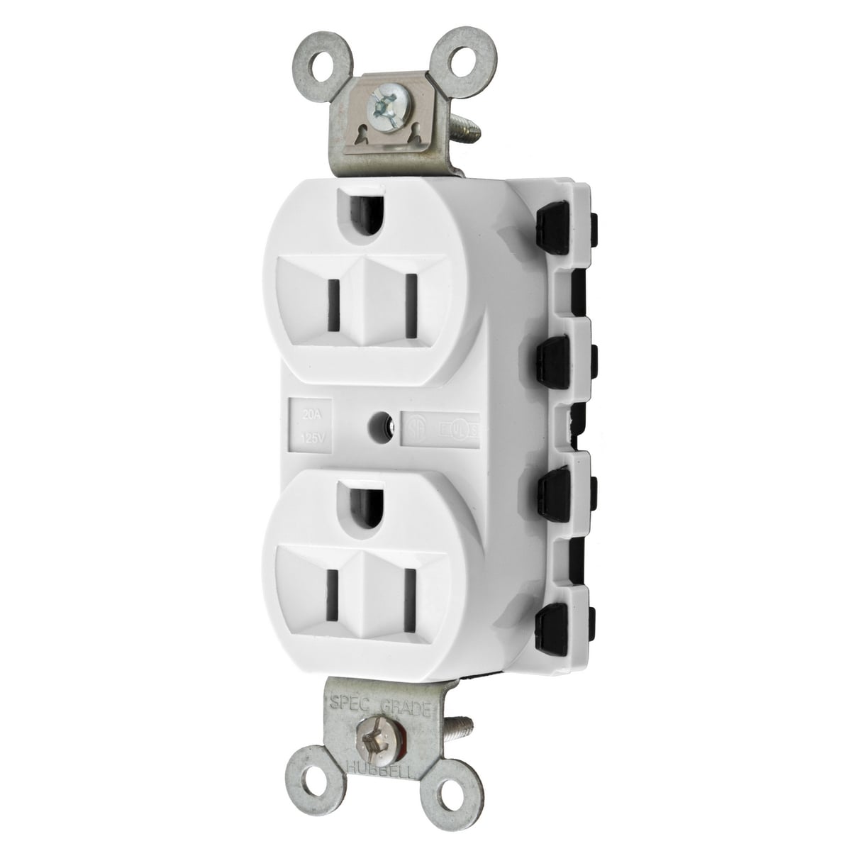 SNAP5262WA 1-Phase Duplex Extra Heavy Duty Grounding Standard Traditional Screw Mount Straight Blade Receptacle, 125 VAC, 15 A, 2 Poles, 3 Wires, White