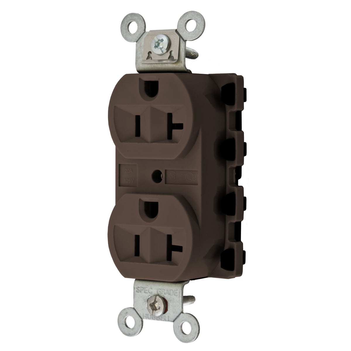 SNAP5362A 1-Phase Duplex Extra Heavy Duty Grounding Traditional Standard Screw Mount Straight Blade Receptacle, 125 V AC, 20 A, 2 Poles, 3 Wires, Brown