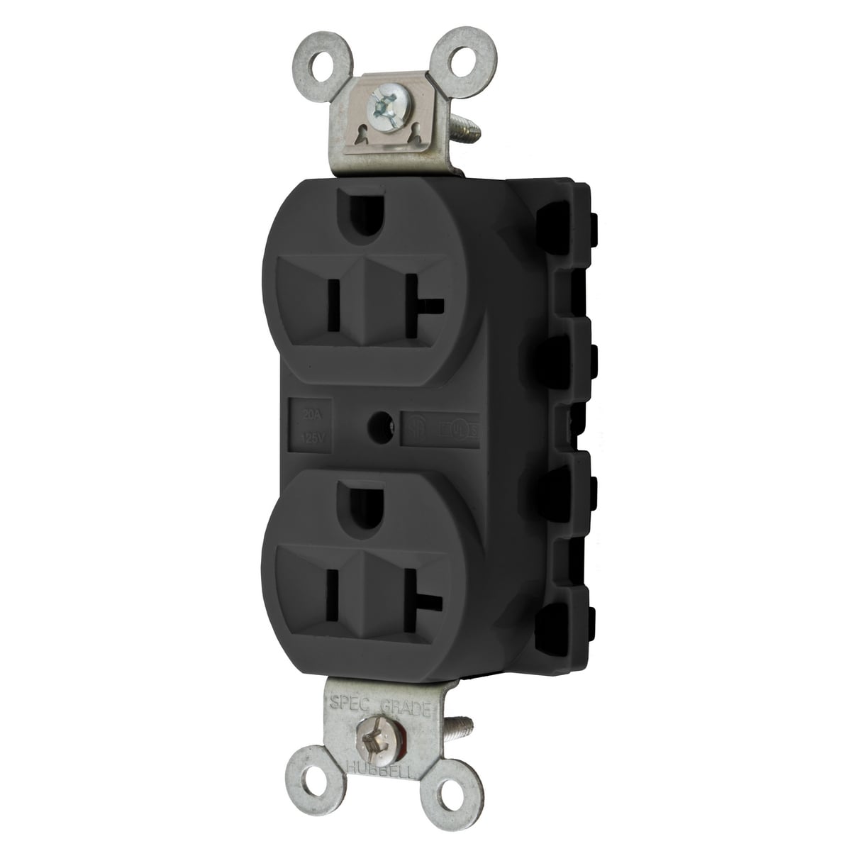 SNAP5362BKA 1-Phase Duplex Extra Heavy Duty Traditional Standard Screw Mount Straight Blade Receptacle, 125 V AC, 20 A, 2 Poles, 3 Wires, Black