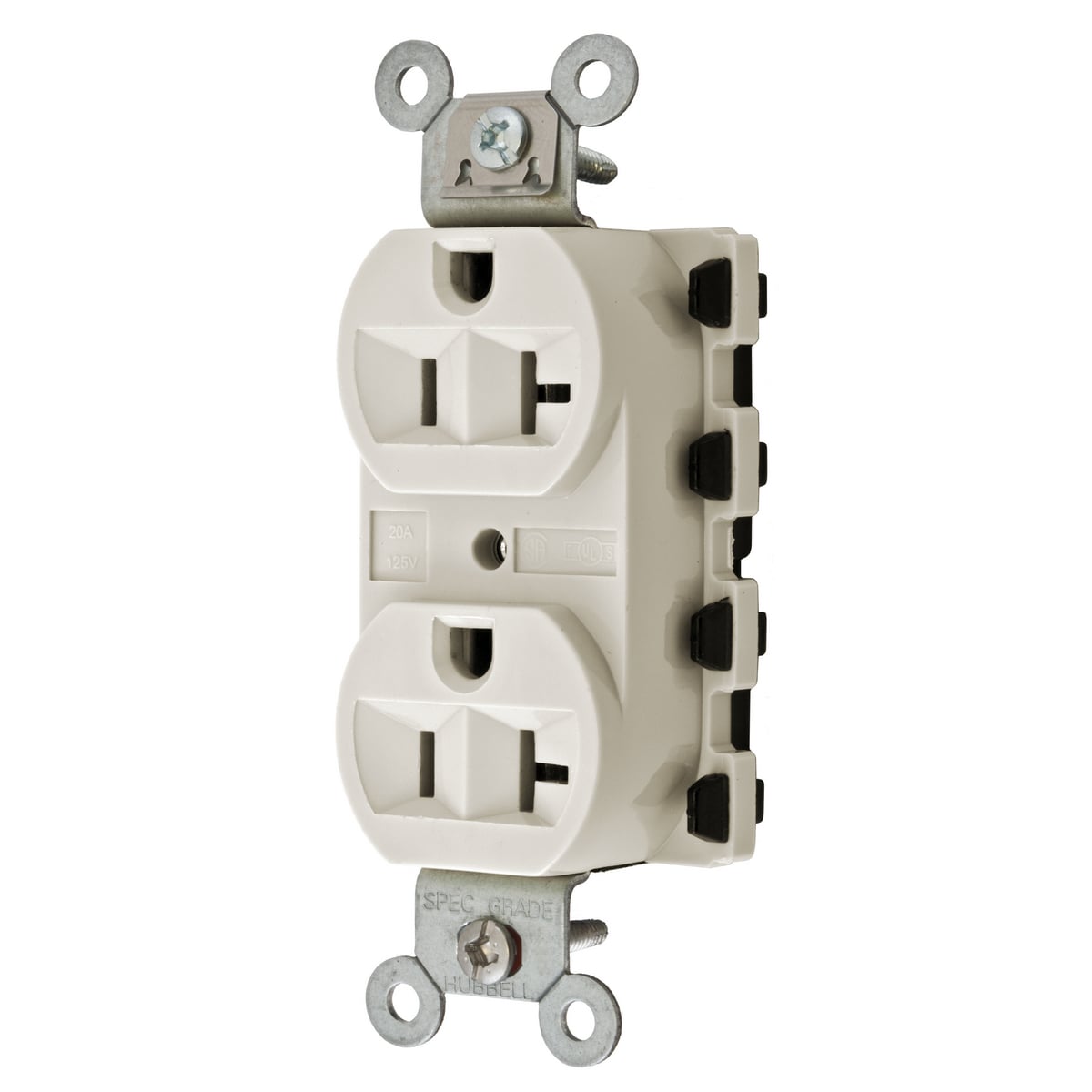 SNAP5362LAA 1-Phase Duplex Extra Heavy Duty Grounding Standard Traditional Screw Mount Straight Blade Receptacle, 125 V AC, 20 A, 2 Poles, 3 Wires, Light Almond
