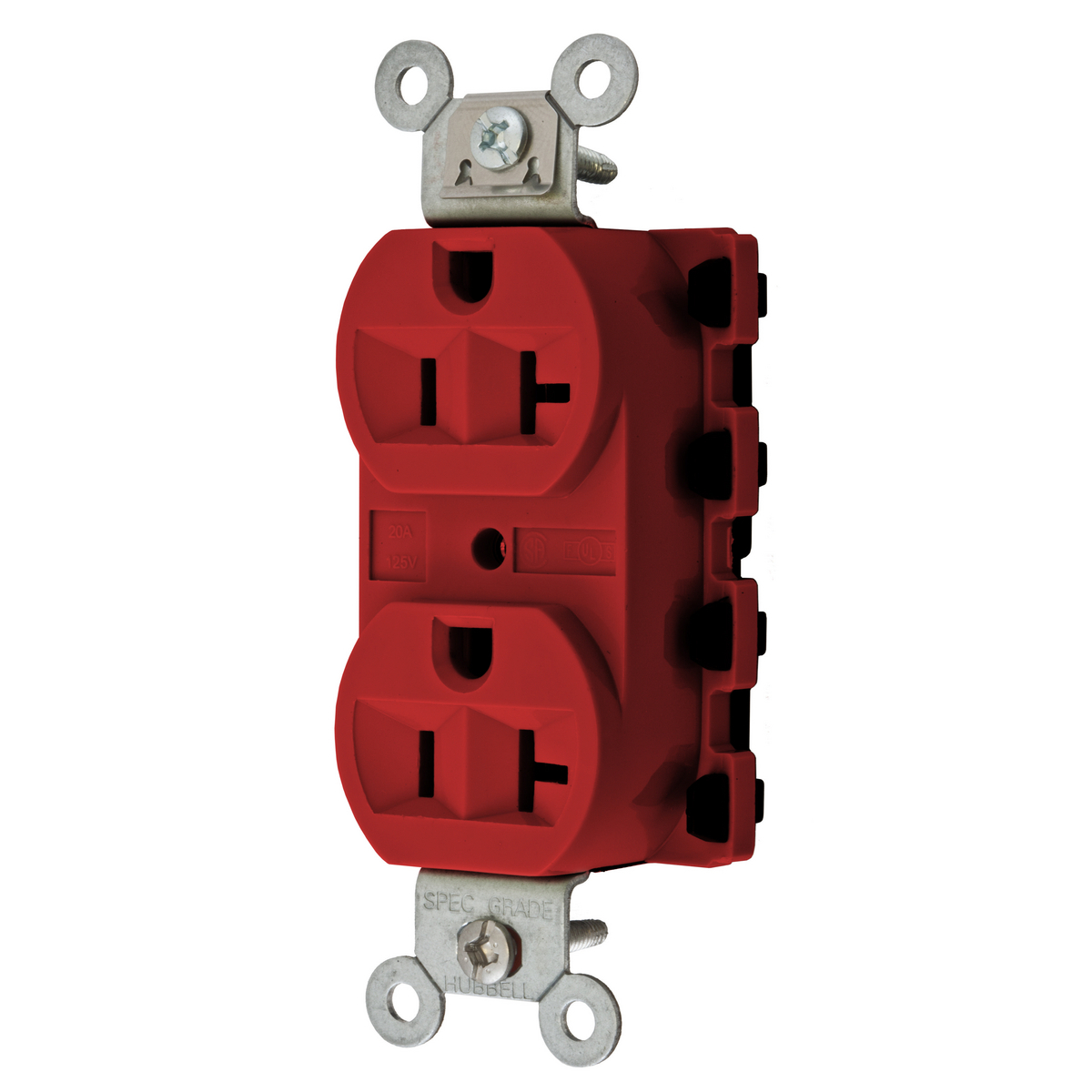 SNAP5362RA 1-Phase Duplex Extra Heavy Duty Grounding Standard Traditional Screw Mount Straight Blade Receptacle, 125 V AC, 20 A, 2 Poles, 3 Wires, Red