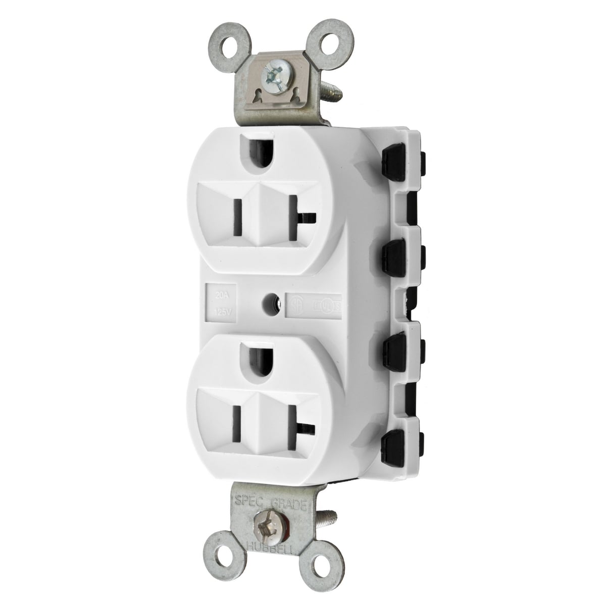 SNAP5362WA 1-Phase Duplex Extra Heavy Duty Grounding Insulated Standard Traditional Screw Mount Straight Blade Receptacle, 125 V AC, 20 A, 2 Poles, 3 Wires, White