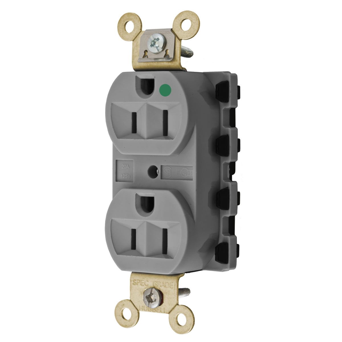 SNAP8200GYA 1-Phase Duplex Extra Heavy Duty Traditional Standard Screw Mount Straight Blade Receptacle, 125 VAC, 15 A, 2 Poles, 3 Wires, Gray