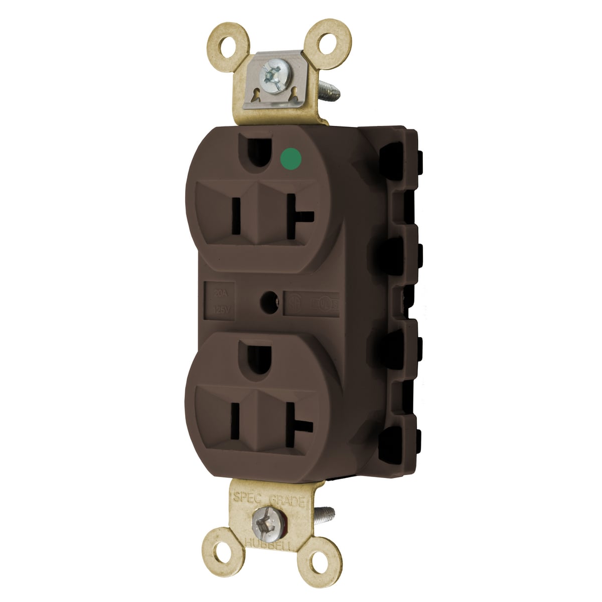 SNAP8300A 1-Phase Duplex Extra Heavy Duty Grounding Standard Traditional Screw Mount Straight Blade Receptacle, 125 VAC, 20 A, 2 Poles, 3 Wires, Brown
