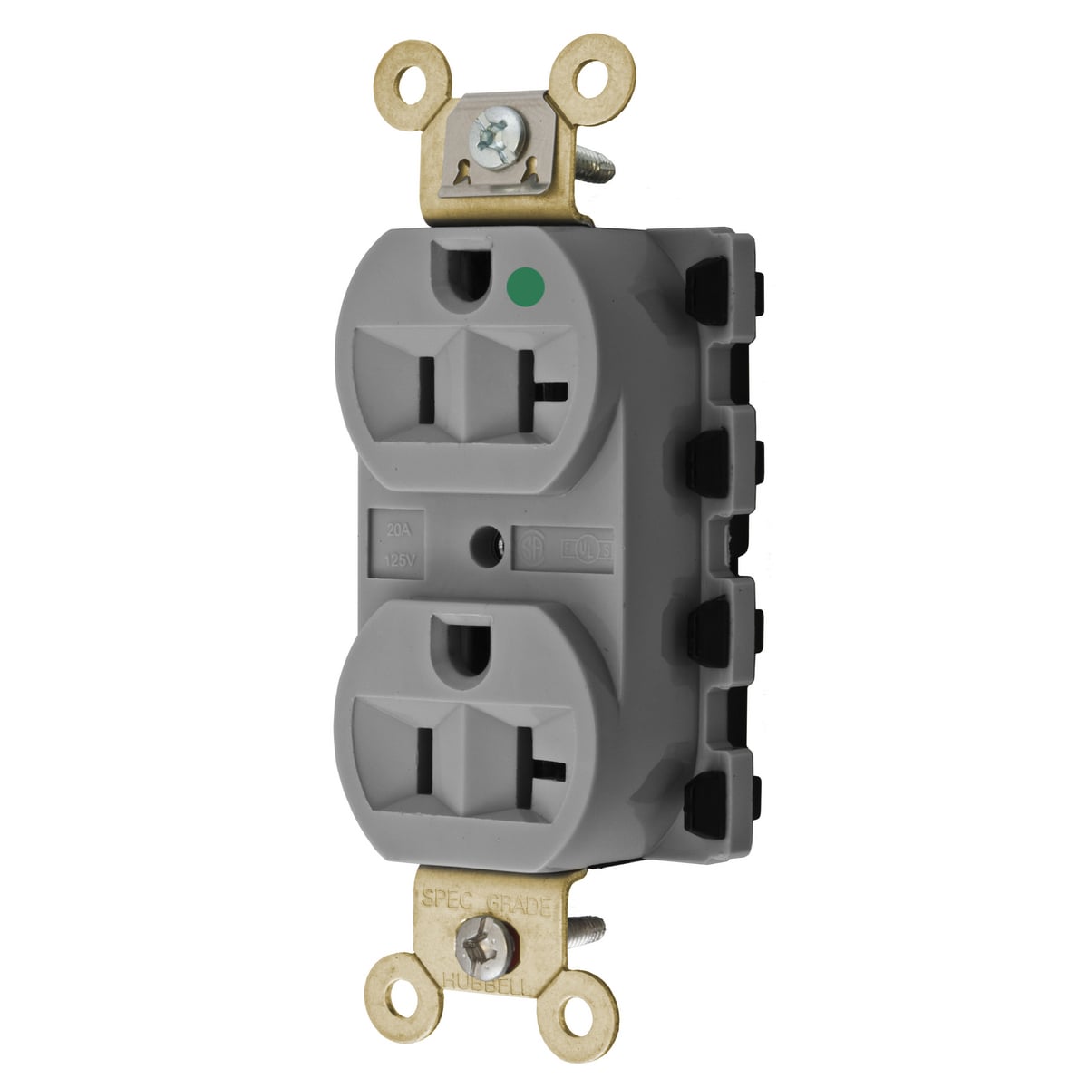 SNAP8300GYA 1-Phase Duplex Grounding Standard Traditional Screw Mount Straight Blade Receptacle, 125 V AC, 20 A, 2 Poles, 3 Wires, Gray