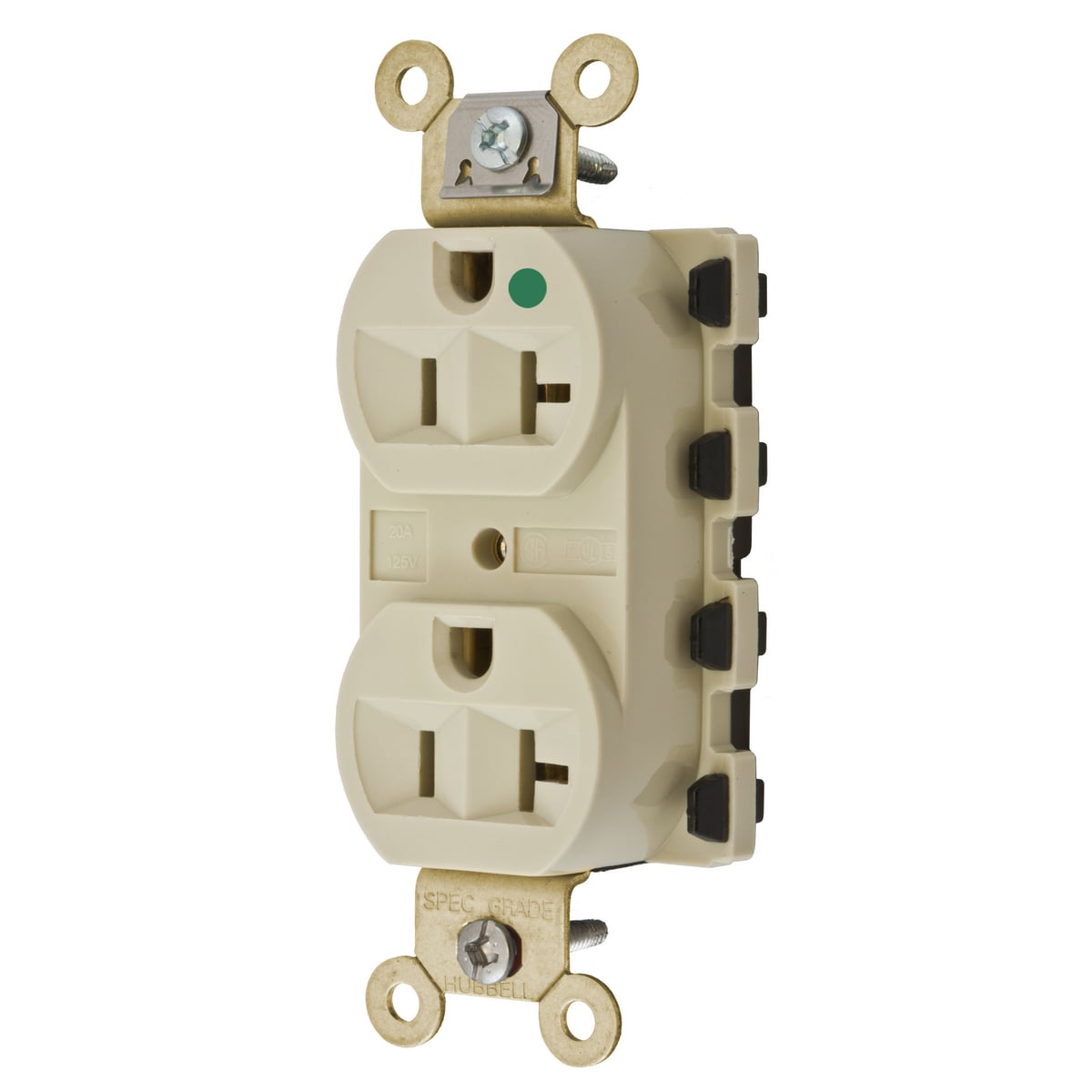 SNAP8300IA 1-Phase Duplex Grounding Standard Traditional Screw Mount Straight Blade Receptacle, 125 V AC, 20 A, 2 Poles, 3 Wires, Ivory