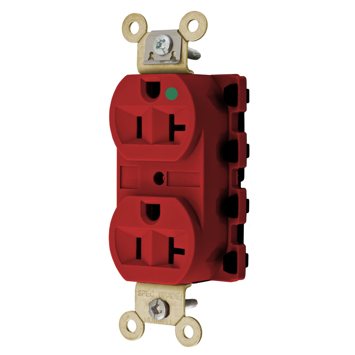 SNAP8300RA 1-Phase Duplex Extra Heavy Duty Grounding Standard Traditional Screw Mount Straight Blade Receptacle, 125 V AC, 20 A, 2 Poles, 3 Wires, Red