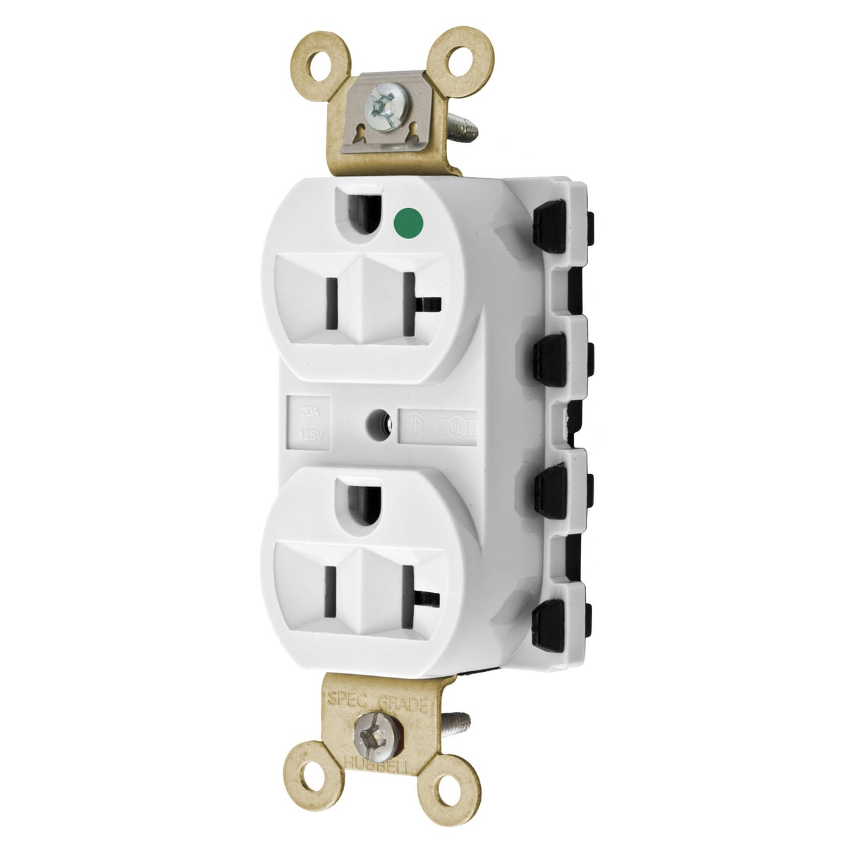 SNAP8300WA 1-Phase Duplex Extra Heavy Duty Grounding Standard Traditional Screw Mount Straight Blade Receptacle, 125 V AC, 20 A, 2 Poles, 3 Wires, White