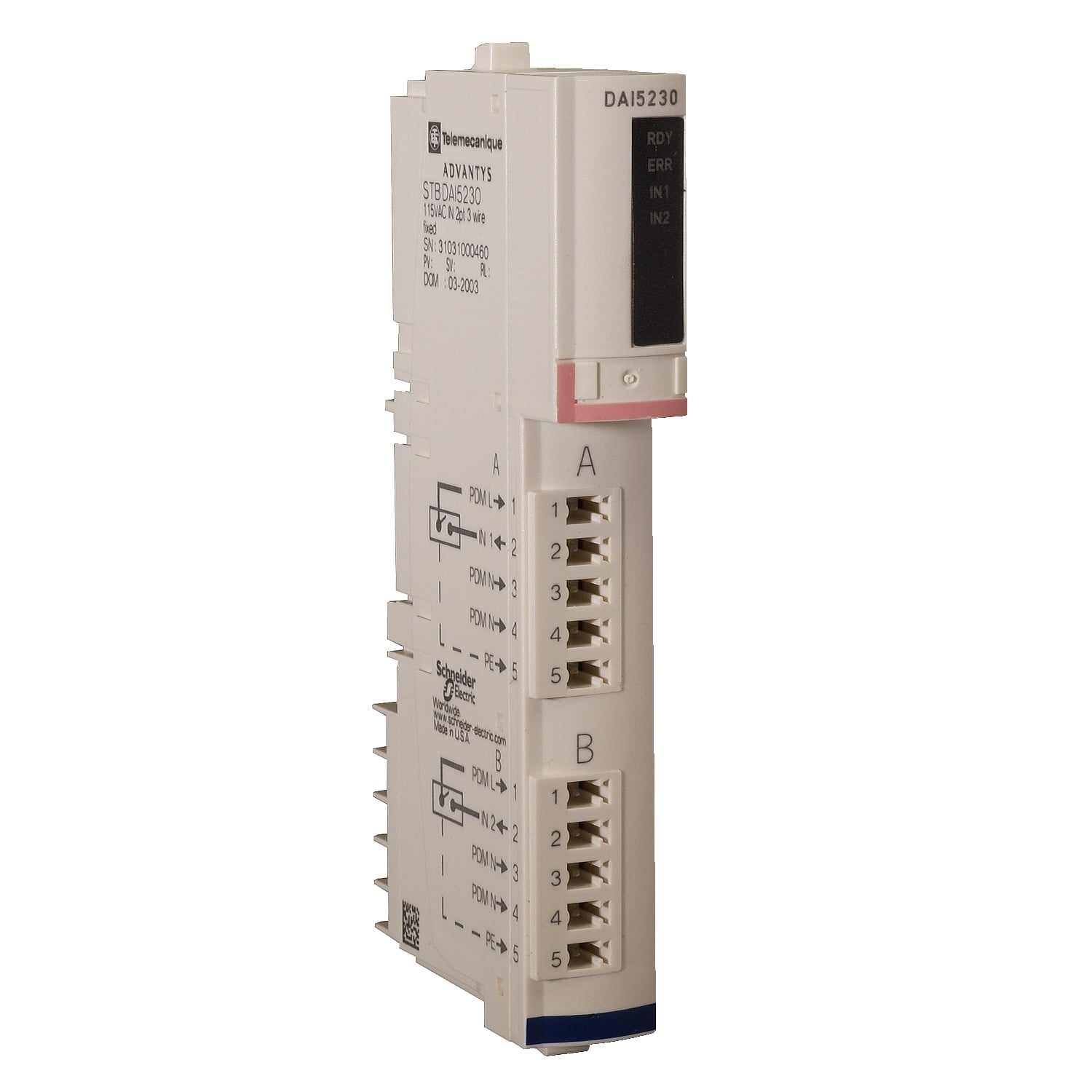 STBDAI5230K Modicon Standard Digital Input Kit, 2 Inputs, 0 to 20 VDC Signal Range