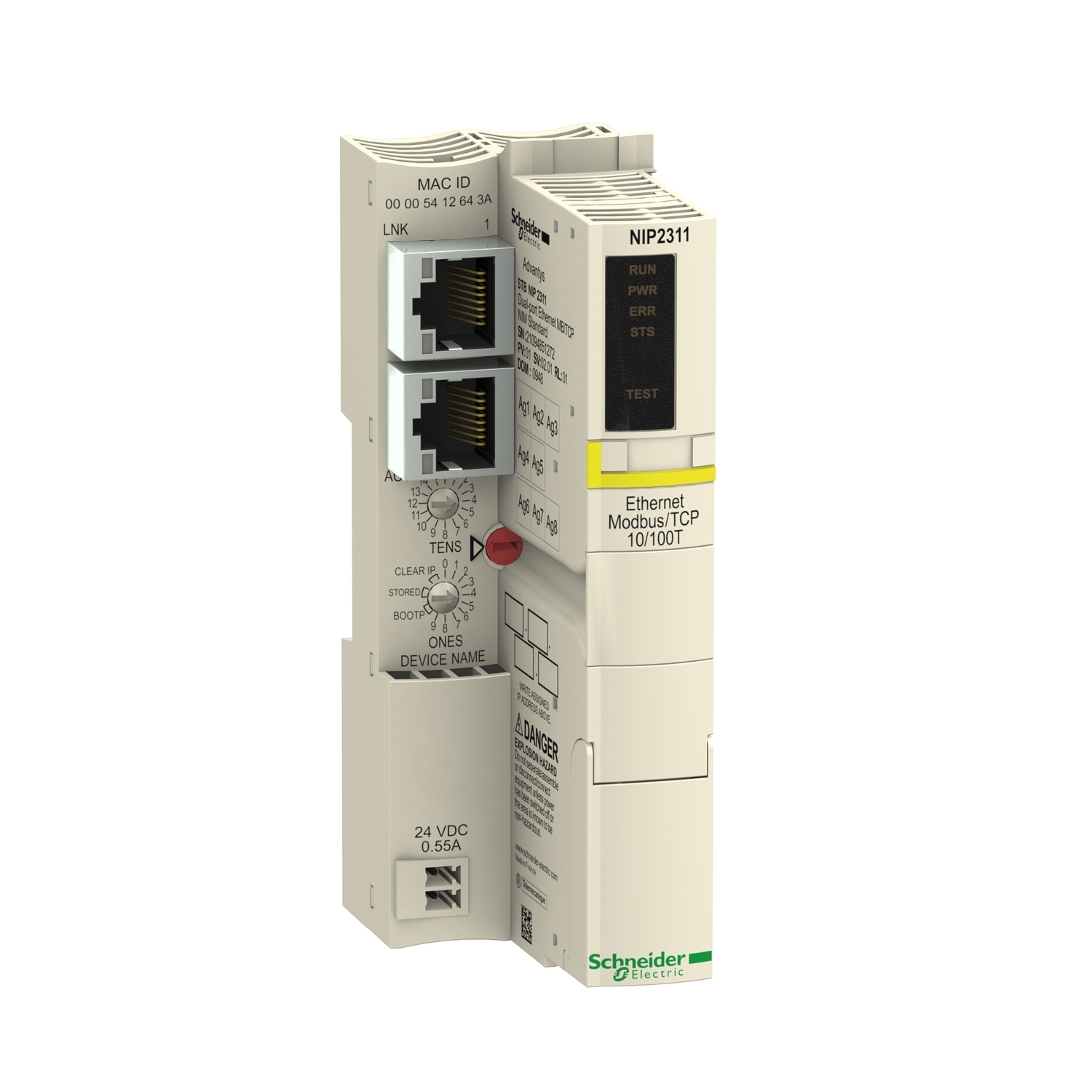 STBNIP2311 Modicon Standard EtherNet Modbus TCP/IP Network Interface Module, 24 V DC, >/=700 mA