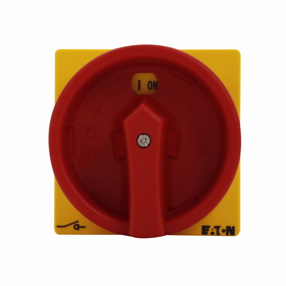 T0-1-102/EA/SVB Main Switch Rotary Disconnect With Red Rotary Handle and Yellow Locking Ring, 600/690 V AC, 12 A, 0.5 hp at 120 V AC, 1 hp at 200 V AC, 1.5 hp at 240 V AC at 1-Phase, 3 hp at 200/240 V AC, 7-1/2 hp at 480/600 V AC at 3-Phase, 2 Poles