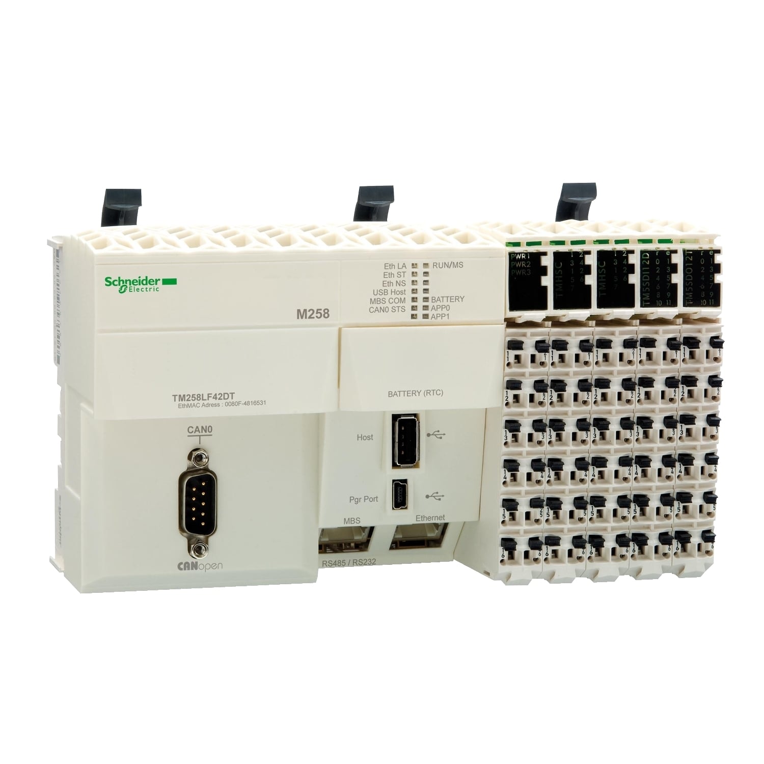 TM258LF42DT Modicon Ethernet CAN Logic Controller, 24 V DC, 4 mA, 26 Inputs, 16 Outputs