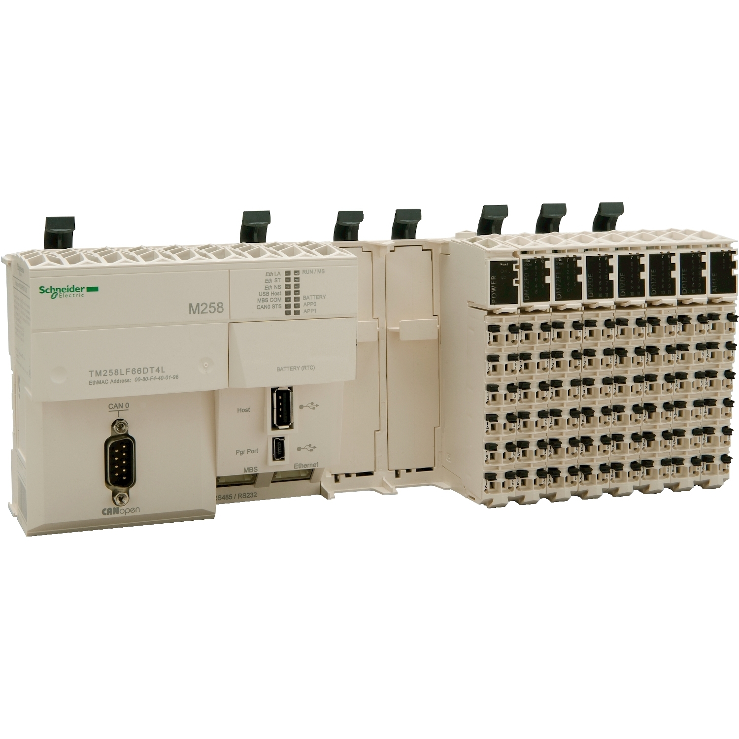 TM258LF66DT4L Modicon EtherNet CAN Logic Controller, 20.4 to 28.8 VAC, 24 VDC, 4 mA, 4 Inputs, 28 Outputs