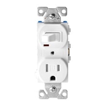 Eaton commercial grade combination switch, tamp resist, auto-grnd, neon pilot, Stand, #14 - #12 AWG, 15A, Commer, 120V switch, 125V recept, bk and sd wiring, togg, Maint closure, Screw, Brass, blk, 5-15R, -20-60?C, dplx, thermoplas, PVC