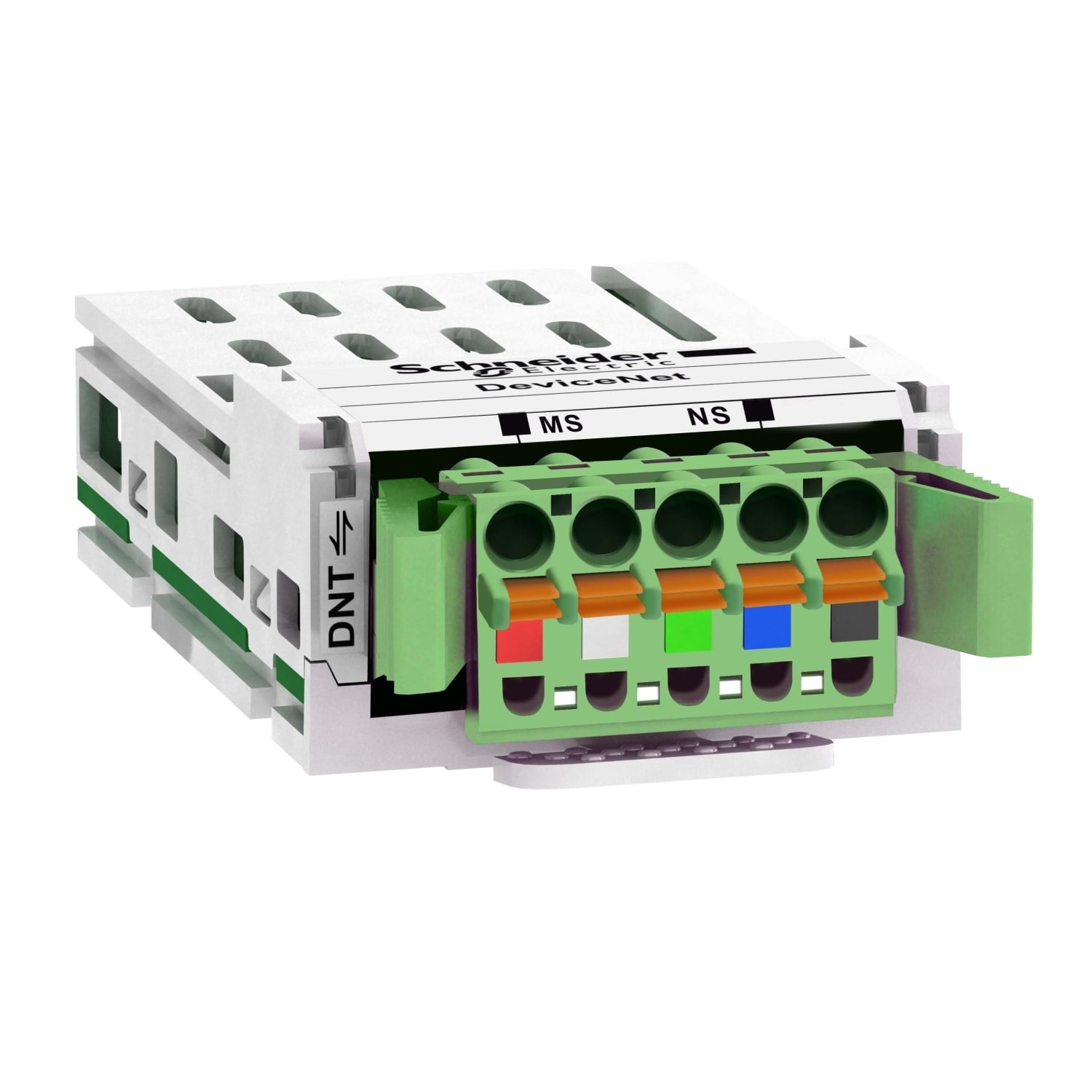 VW3A3609 Communication Module, DeviceNet Port Protocol, 1-Connector 1-Removable 5-Way Screw Connector, 125 kbps, 250 kbps and 500 kbps Configurable, CIP AC Drive, CiA 402 Bus Profile, (1) LED NS/MS Display