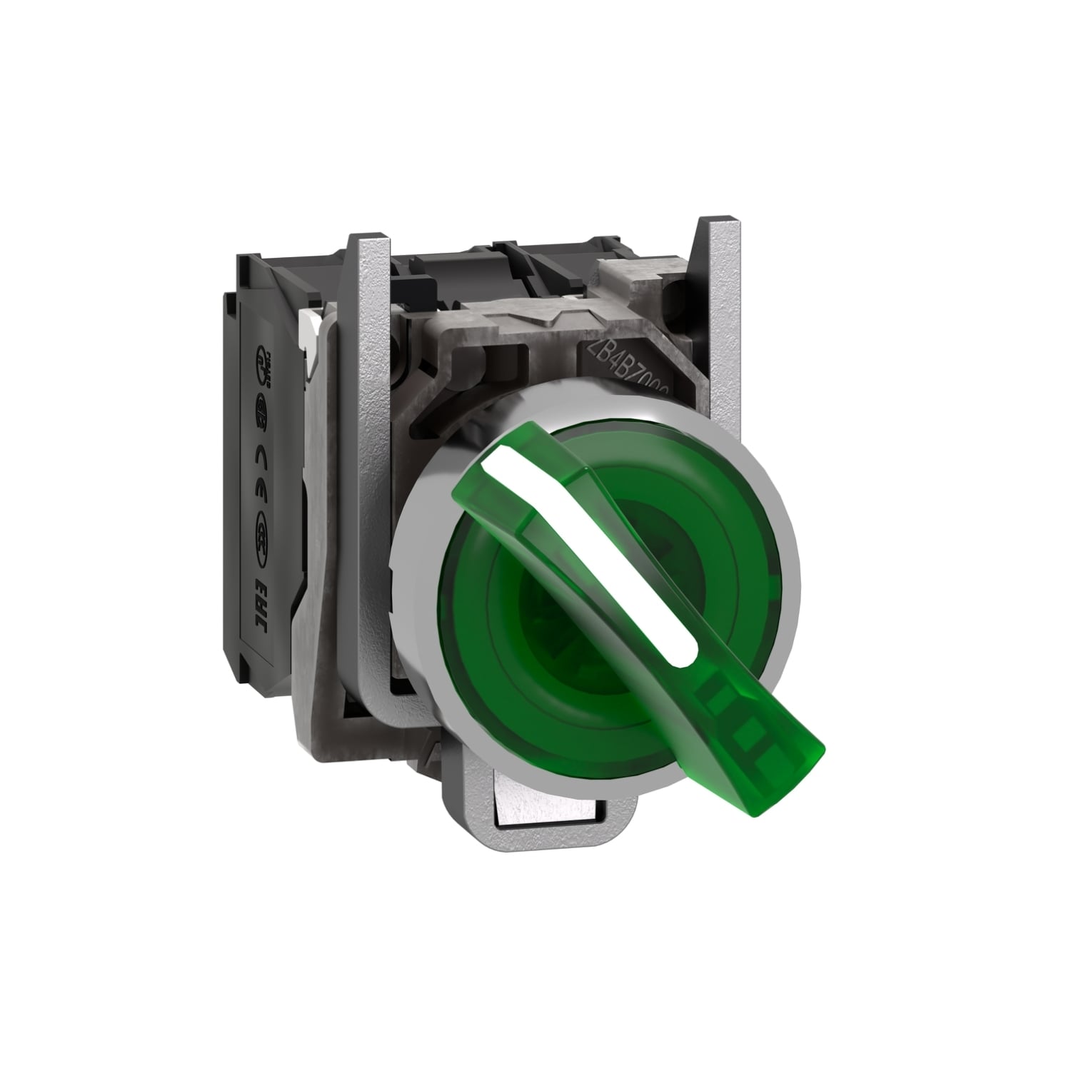 XB4BK123G5 Harmony Illuminated Selector Switch, 22 mm, 1NO-1NC Contact, Slow Break Contact, Lever Operator, Green
