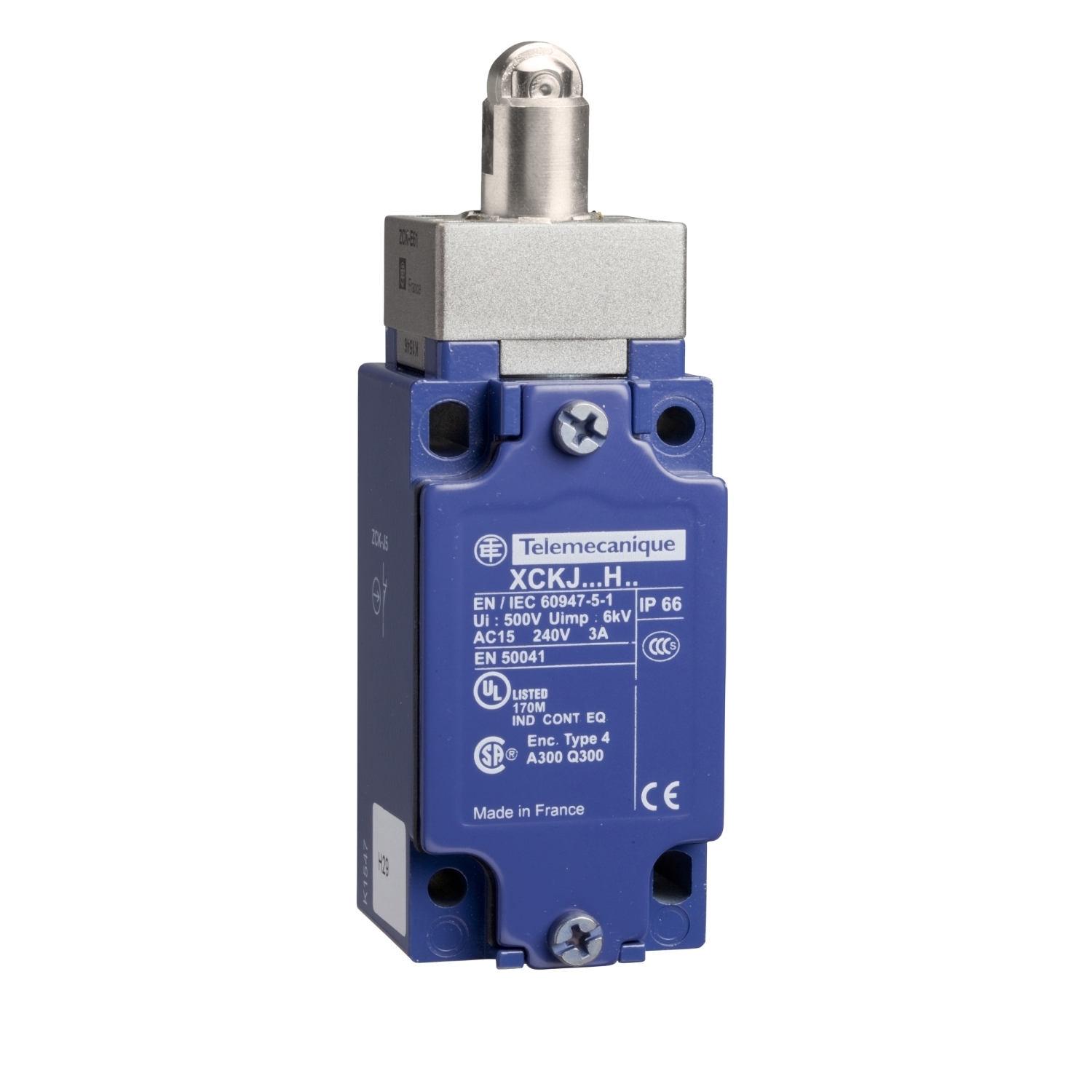 XCKJ162H7 OsiSense Fixed Heavy Duty Standard Format Limit Switch, 240 V AC, 10 A, Spring Return Roller Plunger Actuator, 1NO-1NC Contact, 2 Poles