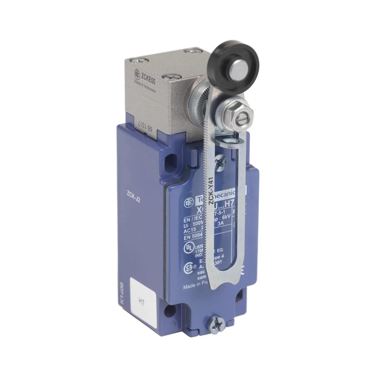 XCKJ20511H7 OsiSense XC Standard Format Fixed Limit Switch, 240 V AC, 10 A, Spring Return Without Operating Lever Actuator, 1CO Contact, 2 Poles