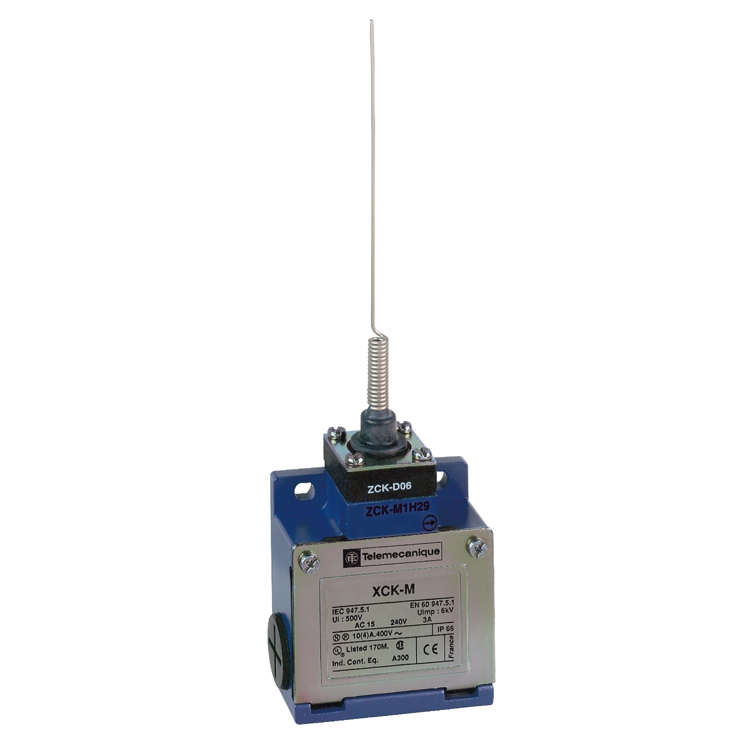 XCKM106H7 OsiSense XC Standard Format Fixed Limit Switch, 240 V AC, 10 A, Cats Whisker Spring Return Actuator, 1NO-1NC Contact, 2 Poles