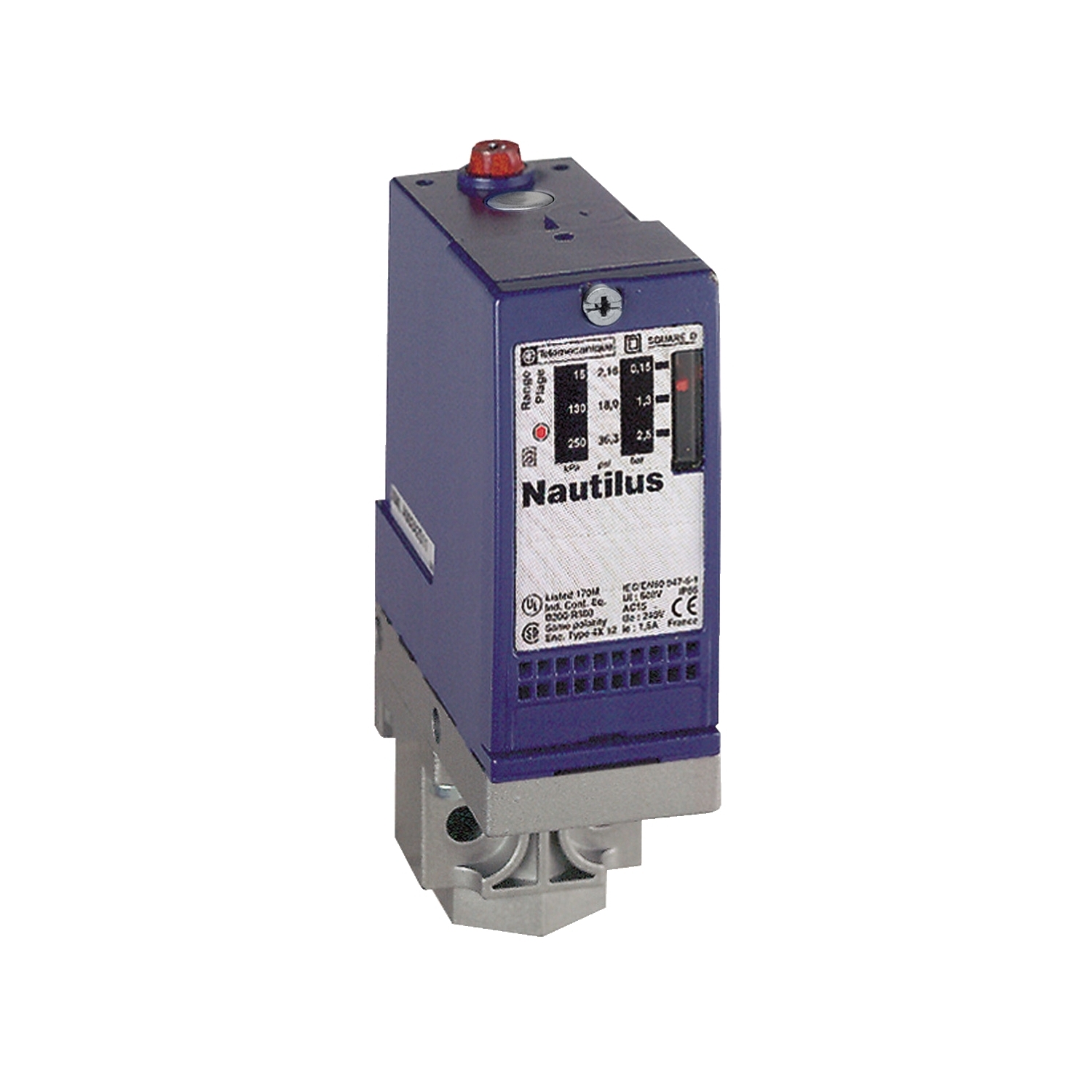 XMLA035A2S11 Nautilus OsiSense XMLA 1-Pole Electromechanical Pressure Sensor Fixed Differential Pressure Switch With Local Display, 0 to 507.5 psi Pressure, 18.13 psi Differential, 1CO Contact