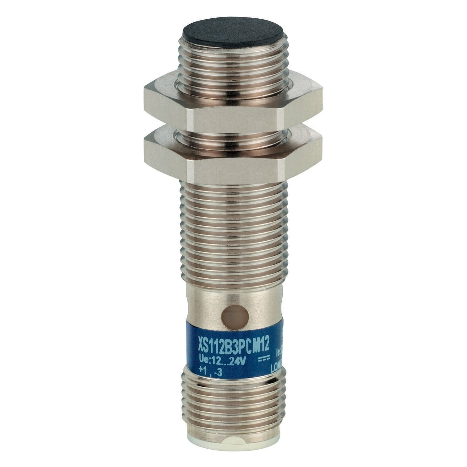 XS112B3NAM12 OsiSense XS Fixed Cylindrical Short Case Proximity Sensor With Reverse Polarity Protection, Inductive, NPN Output, 1NO Contact, 10 to 36/12 to 24 V DC