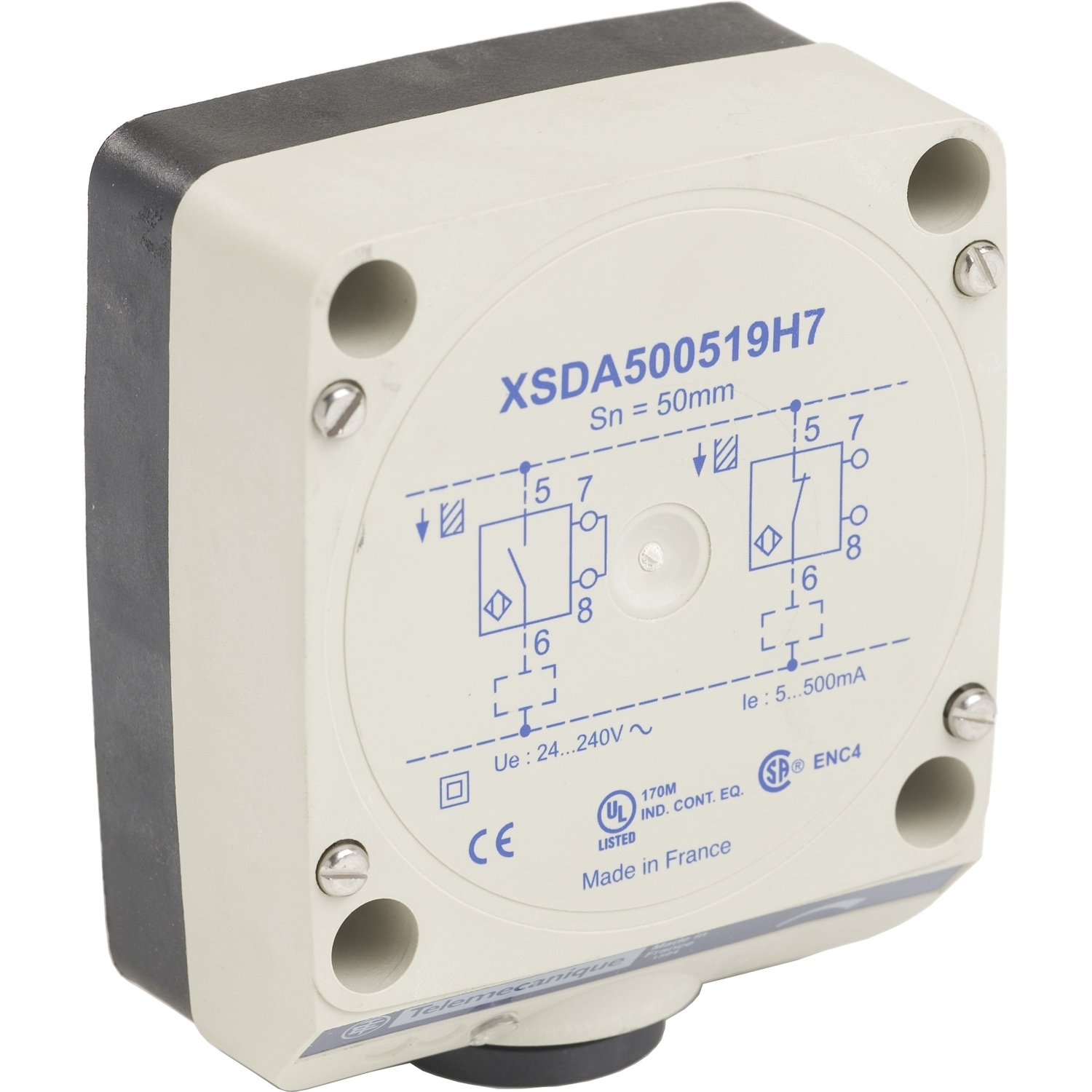 XSDA500519H7 OsiSense XS 2-Wire Fixed Non-Shielded Programmable Rectangular Inductive Proximity Sensor, Inductive, Discrete Output, 1NO-1NC Contact, 12 to 240 V AC
