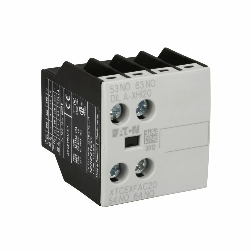 XTCEXFATC20 2-Pole Tall Version Auxiliary Contact, 500 V AC, 1.5 to 6 A, 2 Contacts
