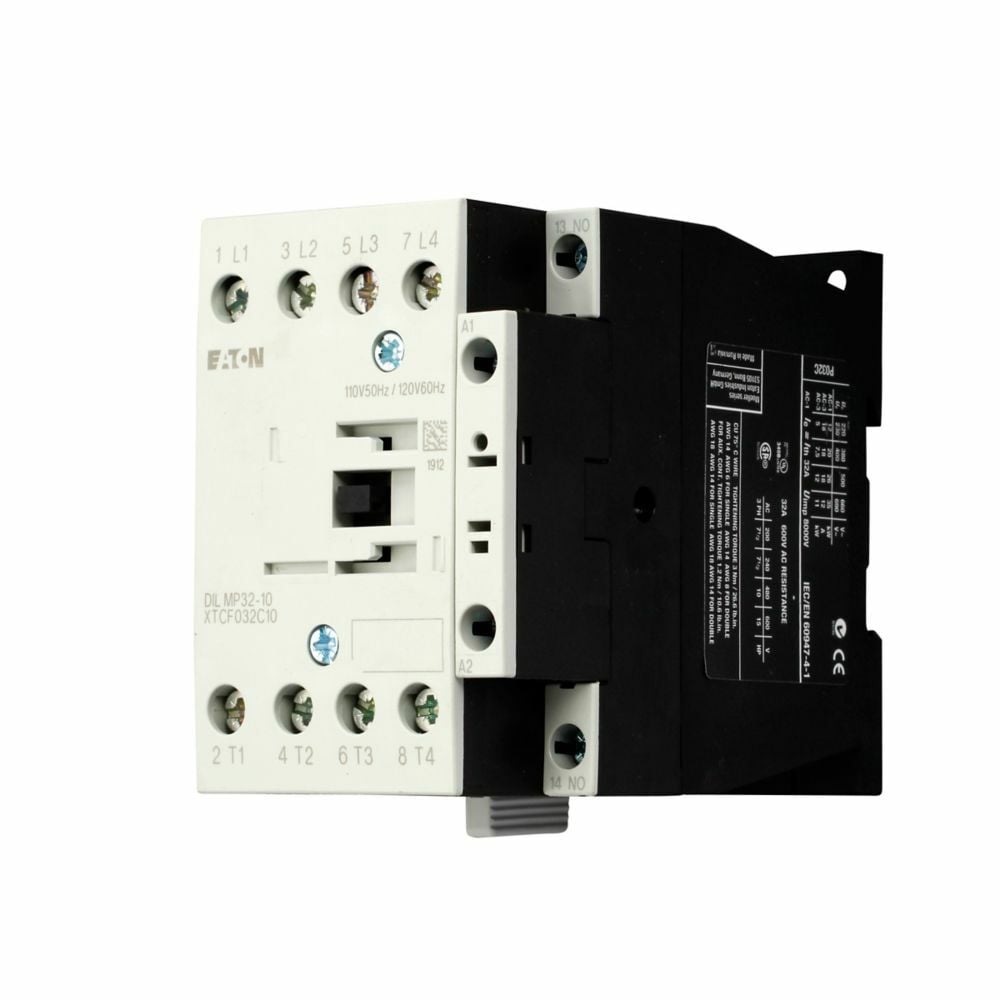 XTCF032C10A Full Voltage Non-Reversing IEC Contactor, 110/120 V AC V Coil, 32 A, 1NO Contact, 4 Poles