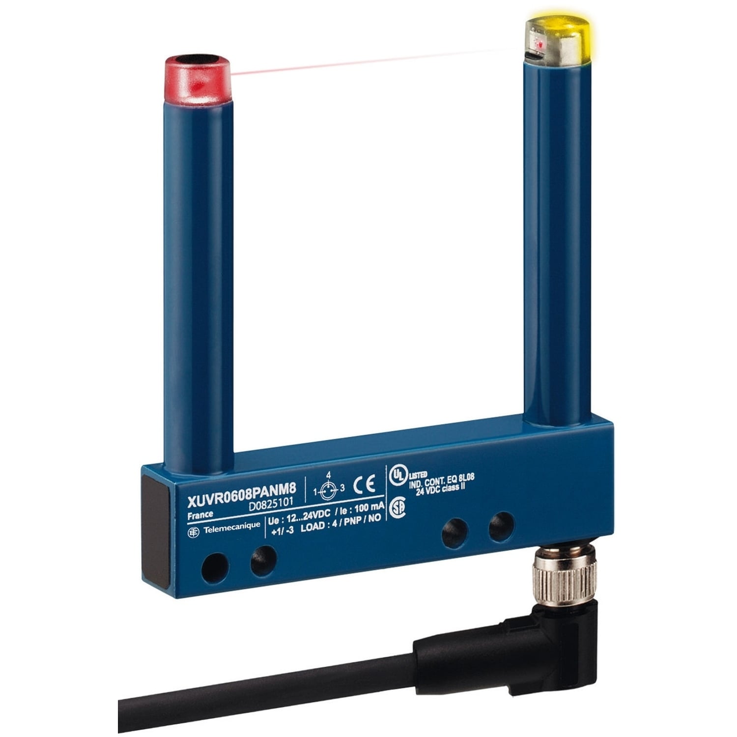 XUVR0608PANM8 OsiSense XU 3-Wire Optical Fork Photoelectric Sensor, 3.15 in, Infrared Sensing Beam, PNP 1NO Output